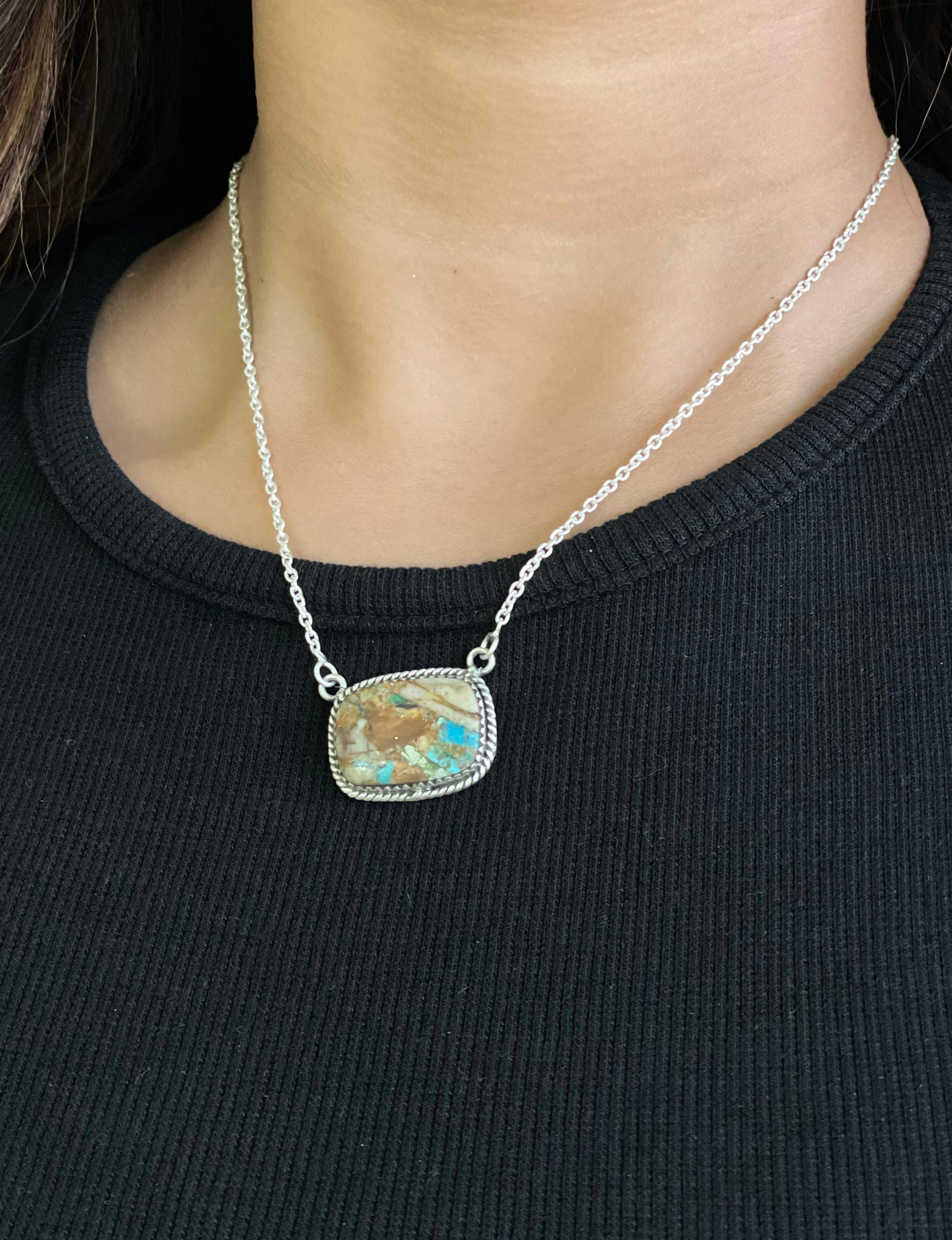 Handmade Sterling Silver Royston Turquoise Necklace with Signed Nizhoni