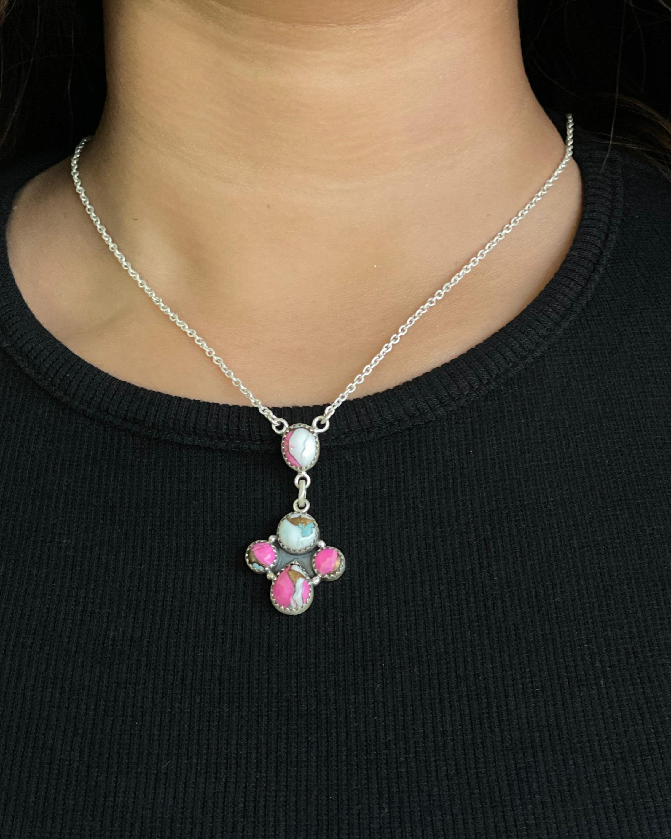 Handmade Sterling Silver Cotton Candy Turquoise Necklace with Signed Nizhoni