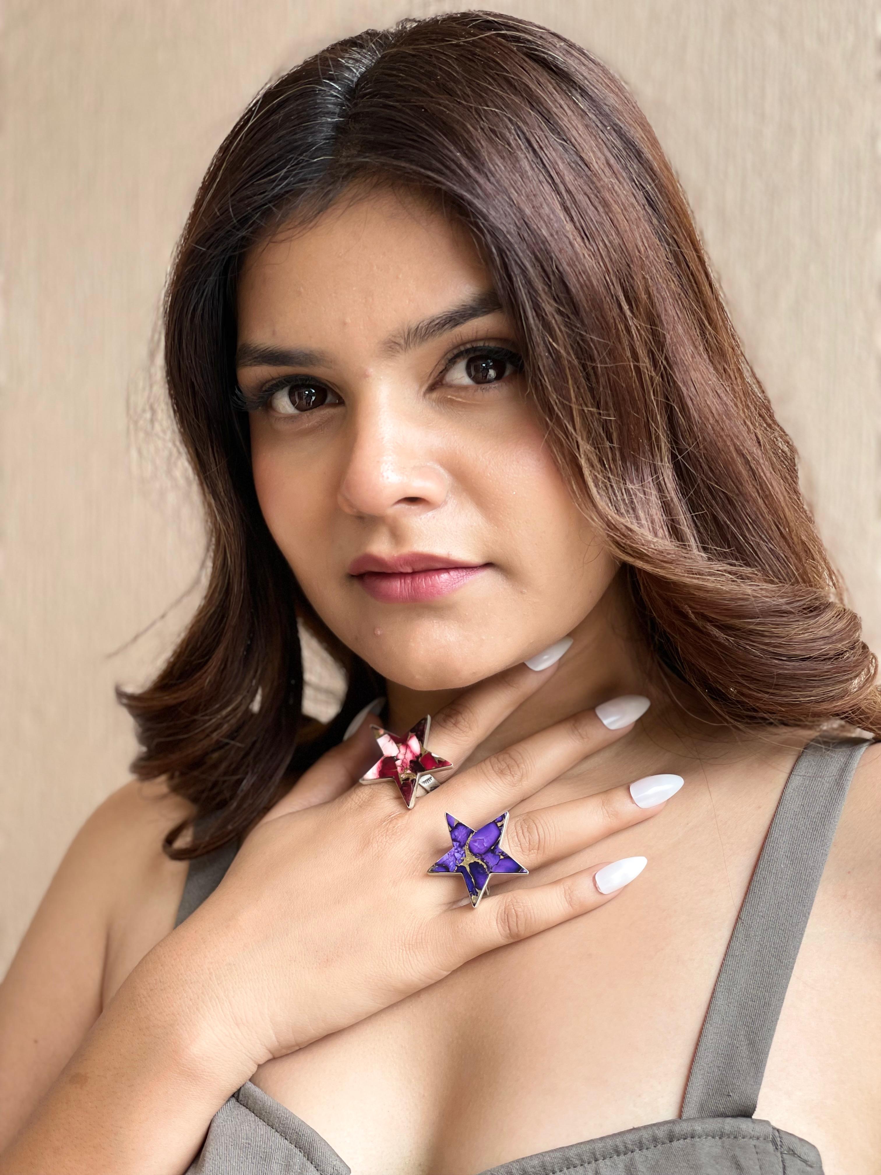 Handmade Sterling Silver Grape Dahlia, Dahlia Rose Adjustable Ring with Signed Nizhoni