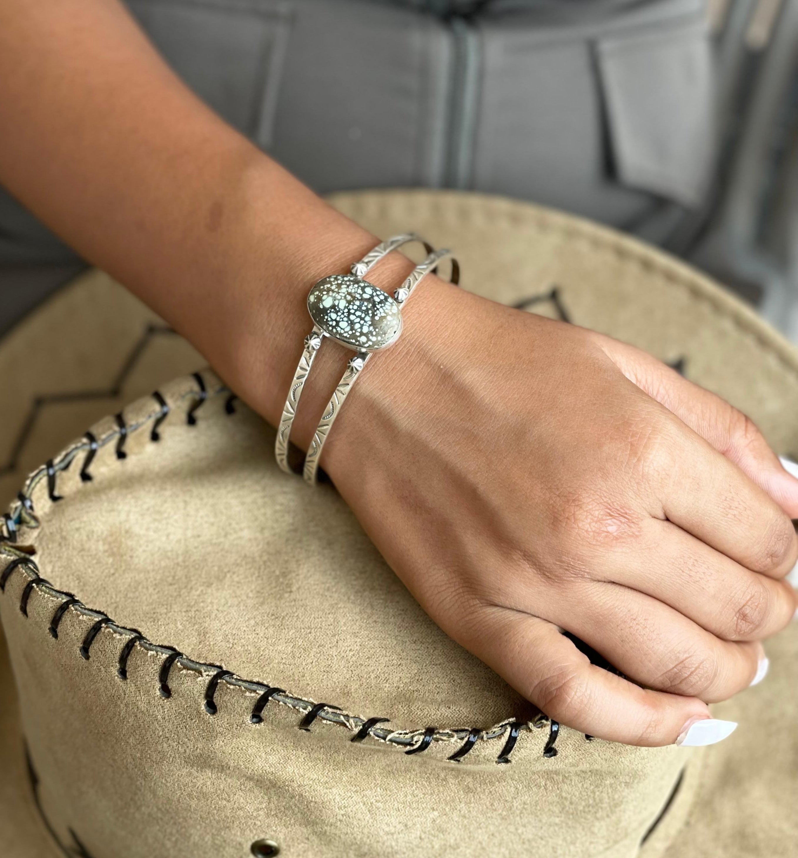 Handmade Sterling Silver Starfox Variscite Cuff Bracelet Signed Nizhoni