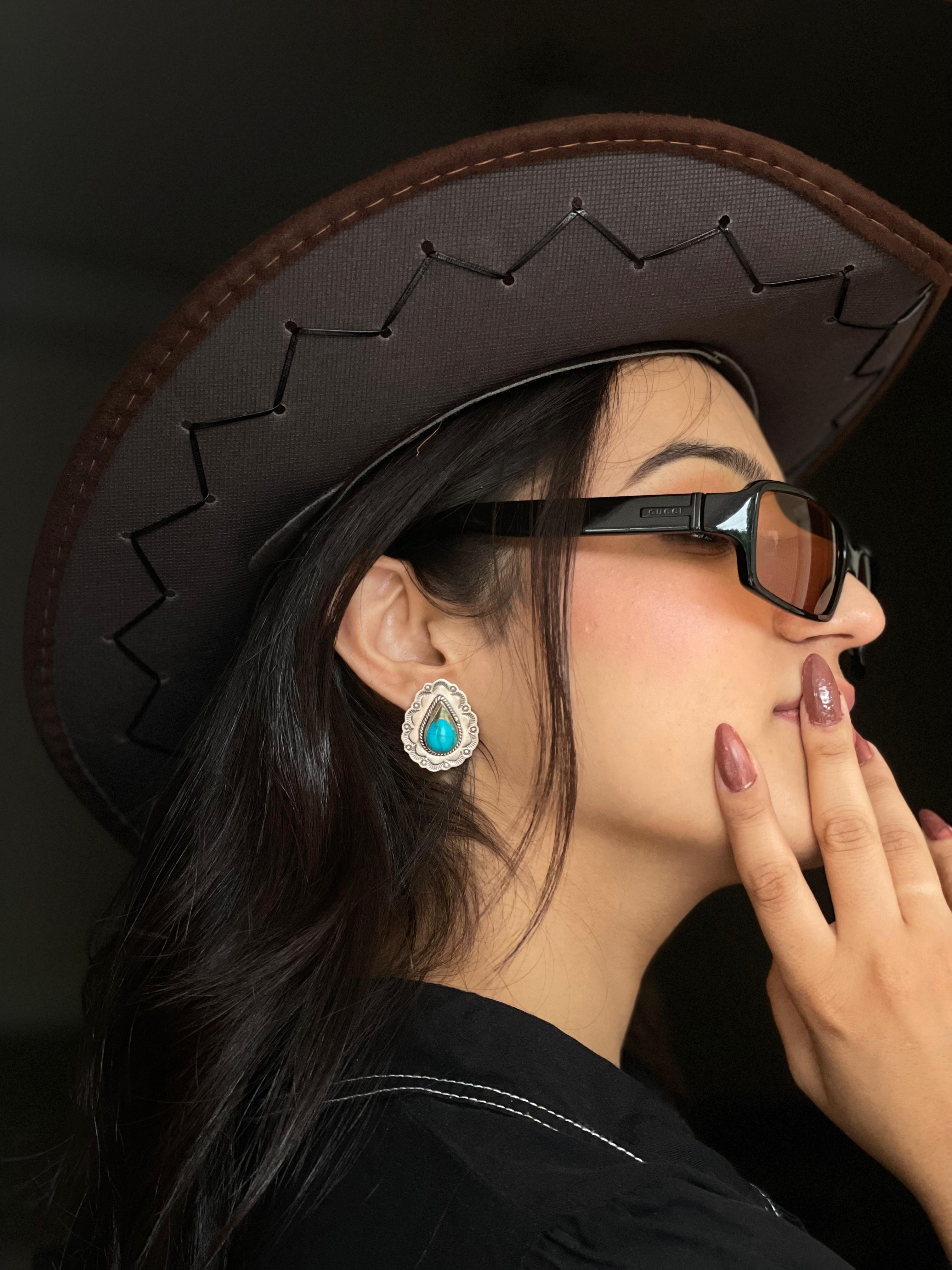 Handmade Sterling Silver South Hill Turquoise Post Studs with Signed Nizhoni