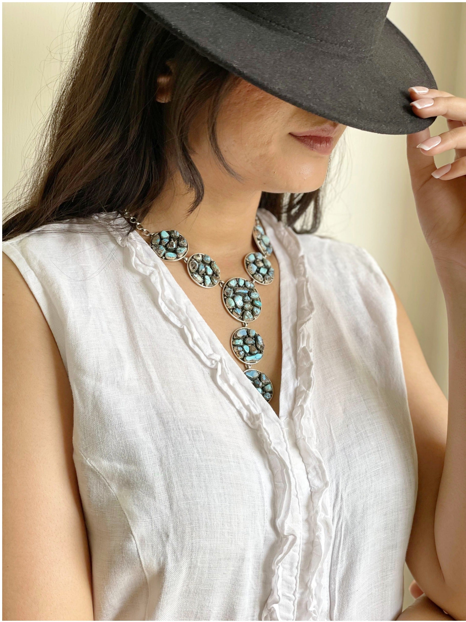 Handmade Sterling Silver Golden Hill Turquoise, Sonoran Mountain Turquoise Necklace, Signed Nizhoni