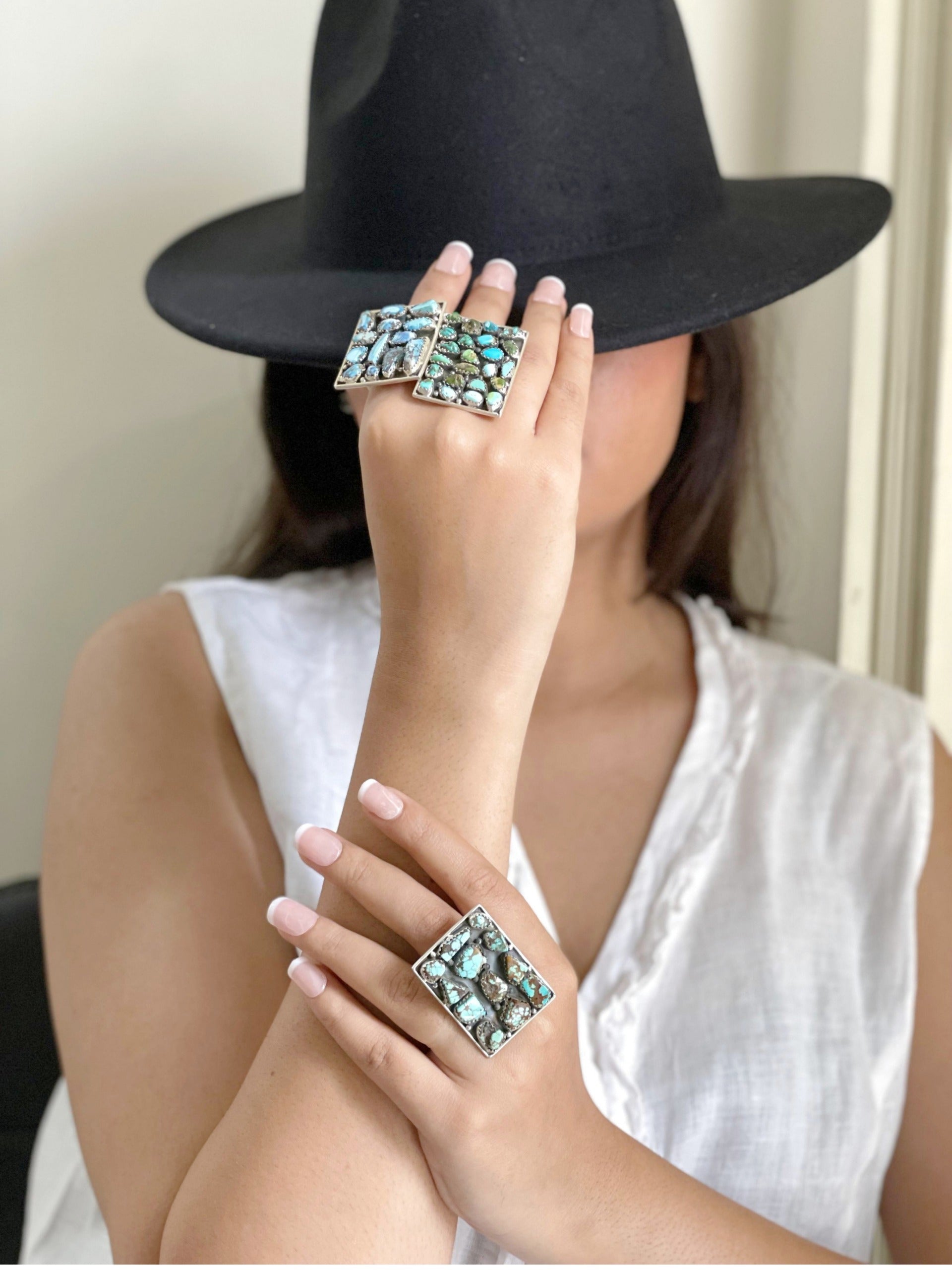 Handmade Sterling Silver Golden Hills, Number 8, Sonoran Mountain Turquoise Adjustable Ring with Signed Nizhoni