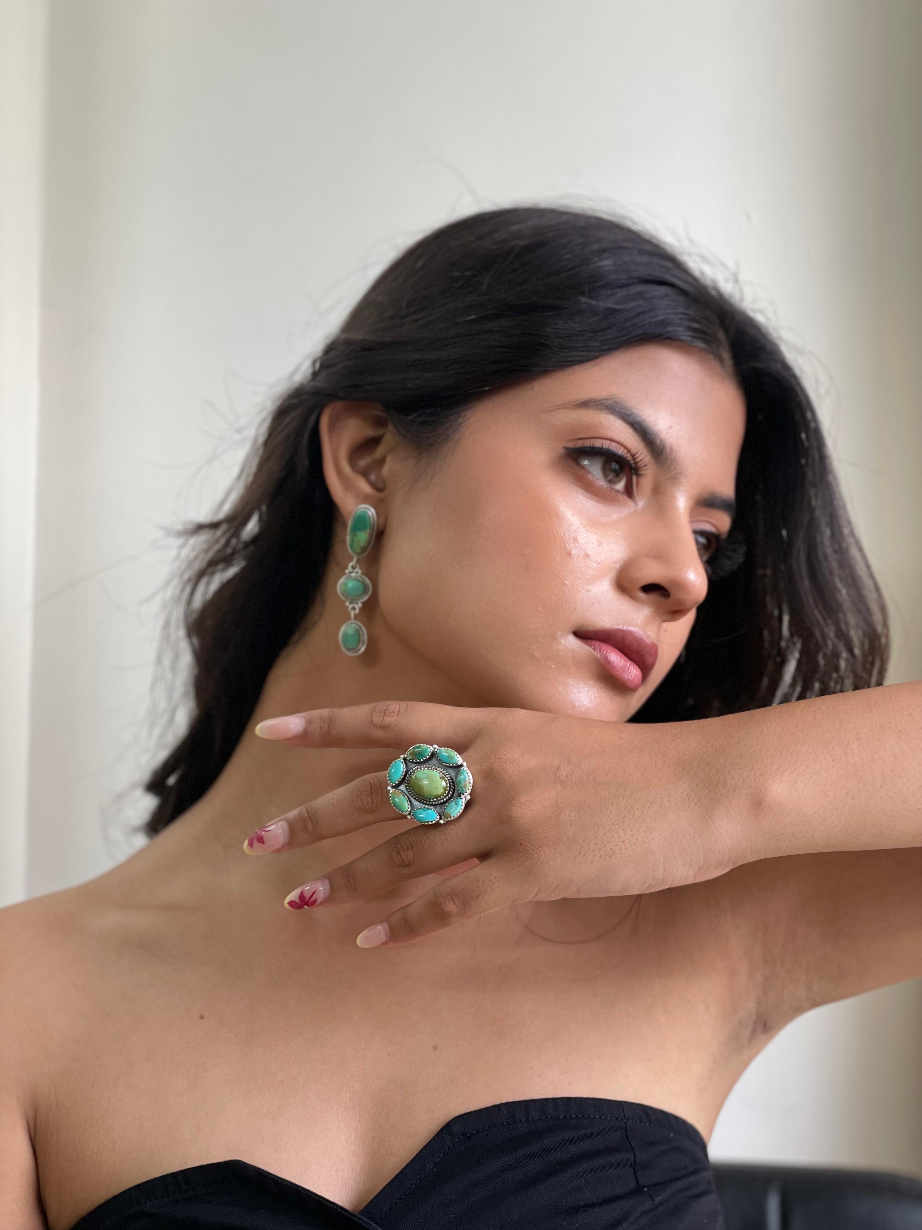 Handmade Sterling Silver Kingman Turquoise Adjustable Ring Signed Nizhoni (3)