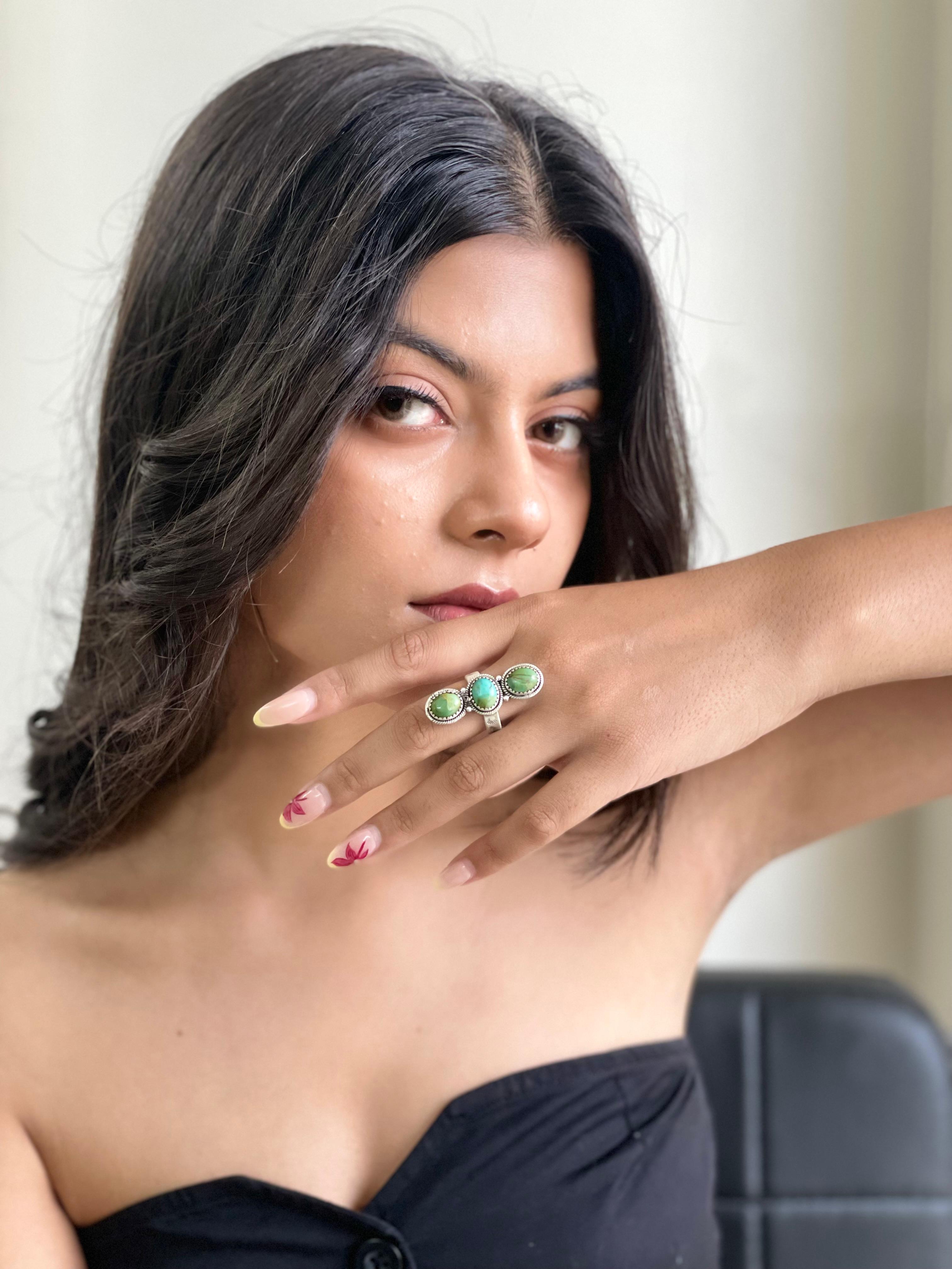 Handmade Sterling Silver Kingman Turquoise Adjustable Ring Signed Nizhoni (2)