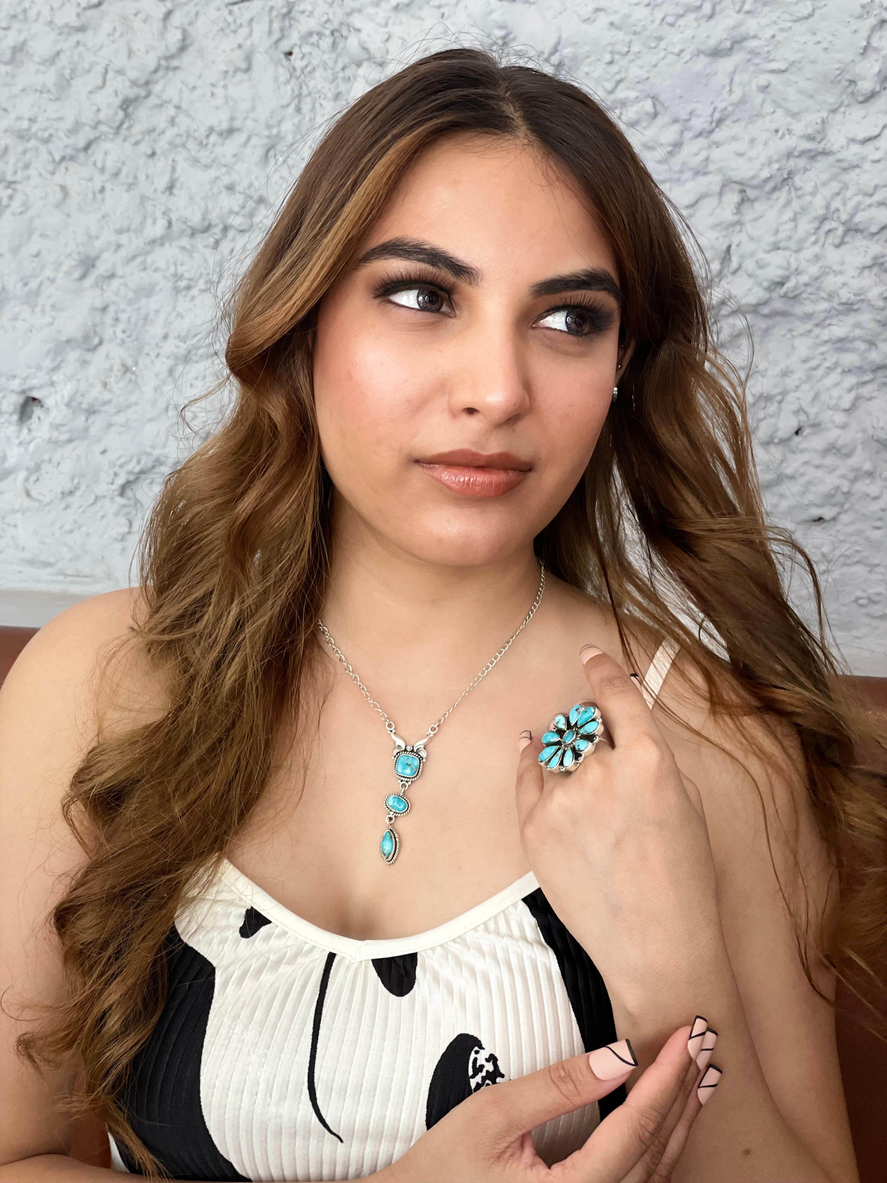 Handmade Sterling Silver White Water Turquoise Necklace Signed Nizhoni