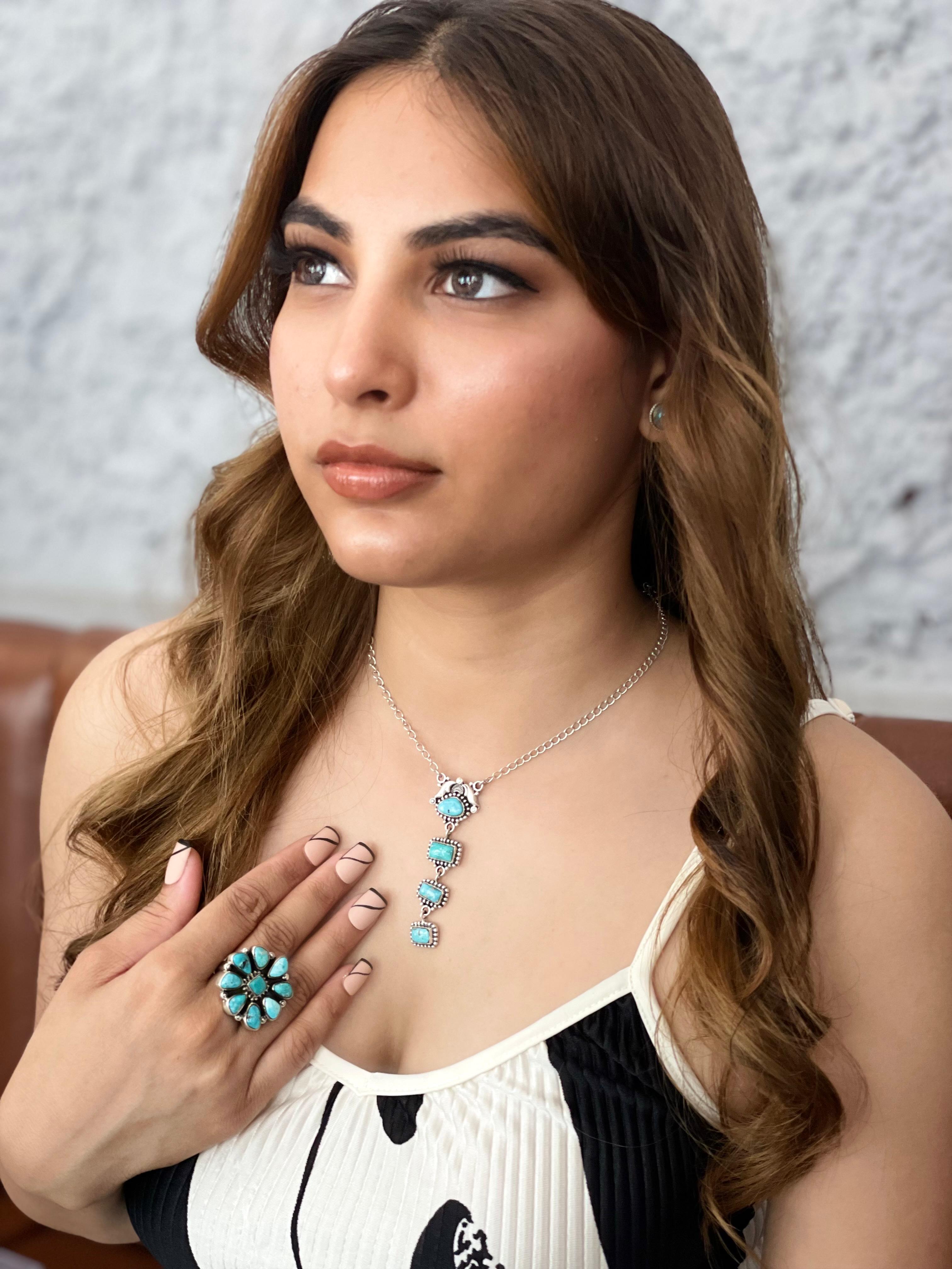 Handmade Sterling Silver White Water Turquoise Necklace Signed Nizhoni