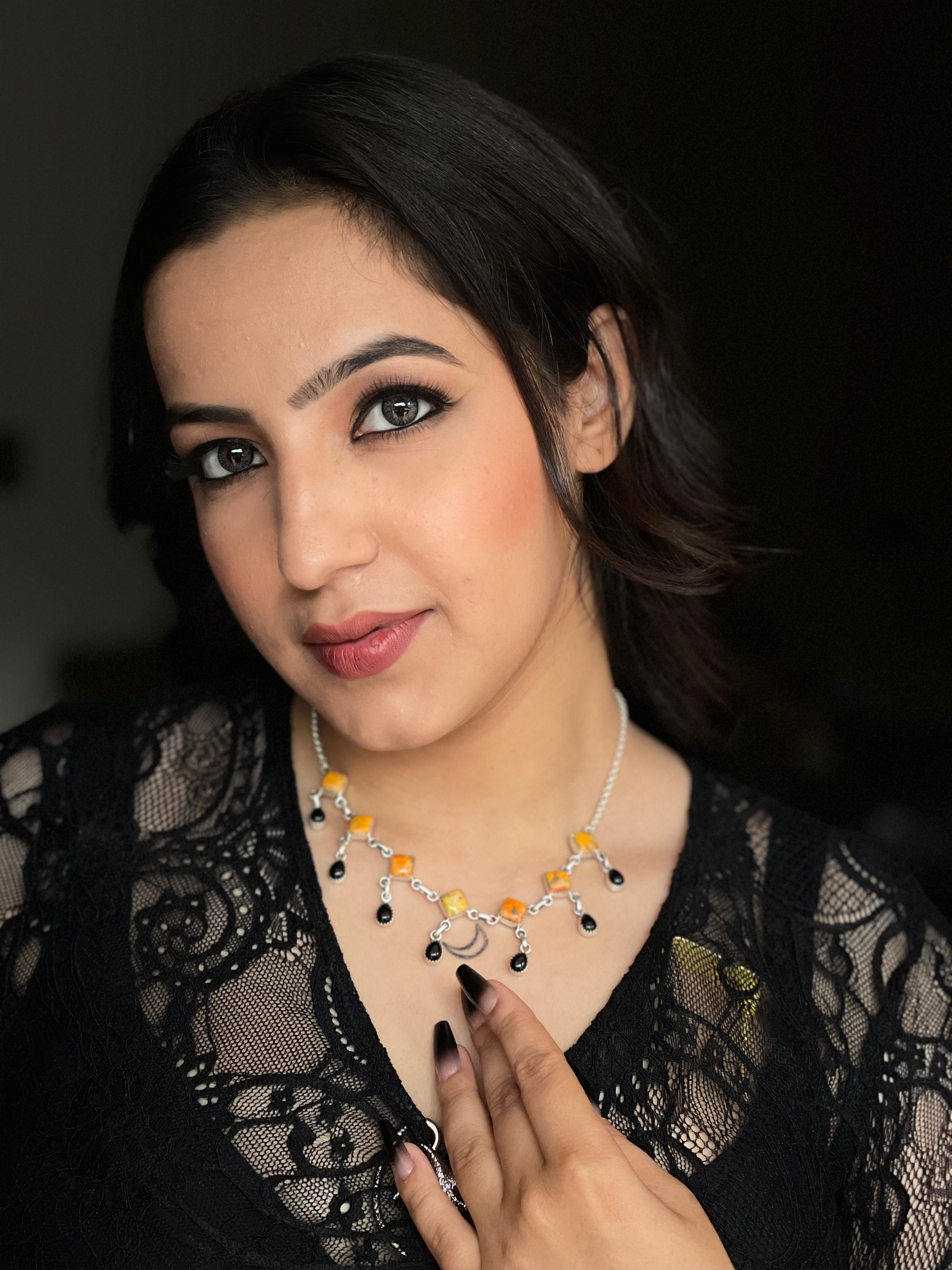 "Halloween Collection" Handmade Sterling Silver Black Onyx, Bumblebee Necklace with Signed Nizhoni