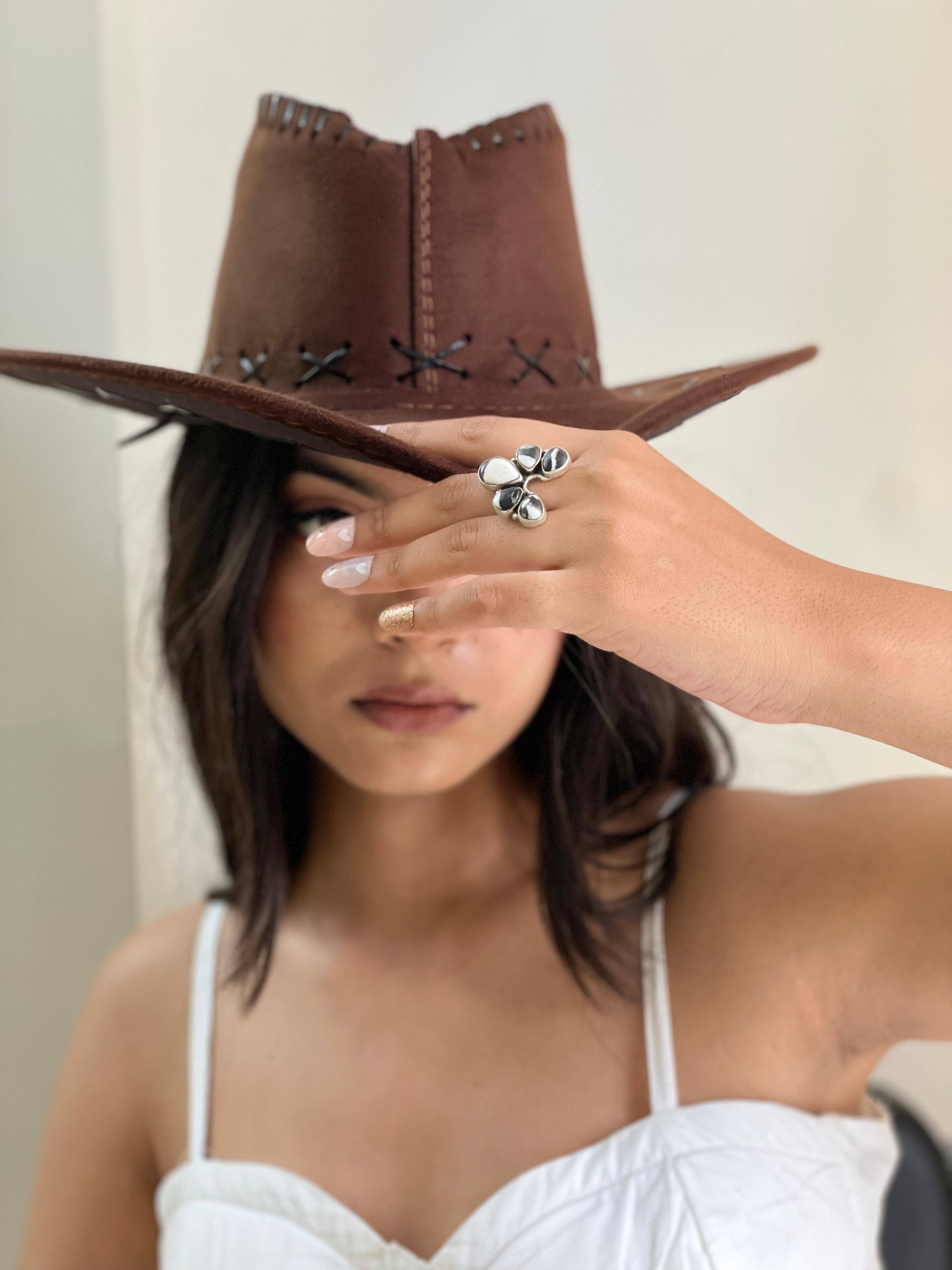 Handmade Sterling Silver White Buffalo Adjustable Naja Ring With Signed Nizhoni