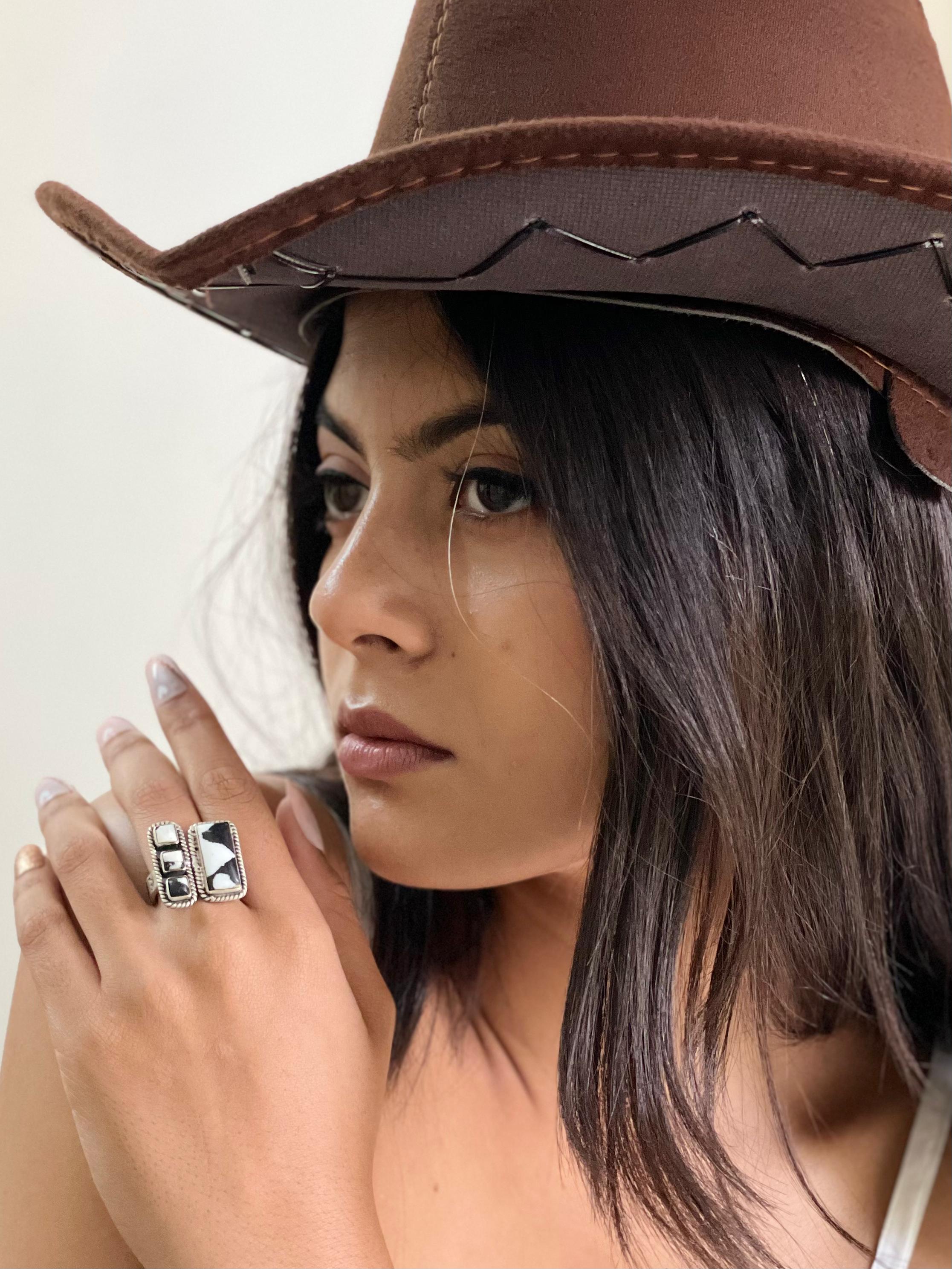 Handmade Sterling Silver White Buffalo Adjustable Ring With Signed Nizhoni