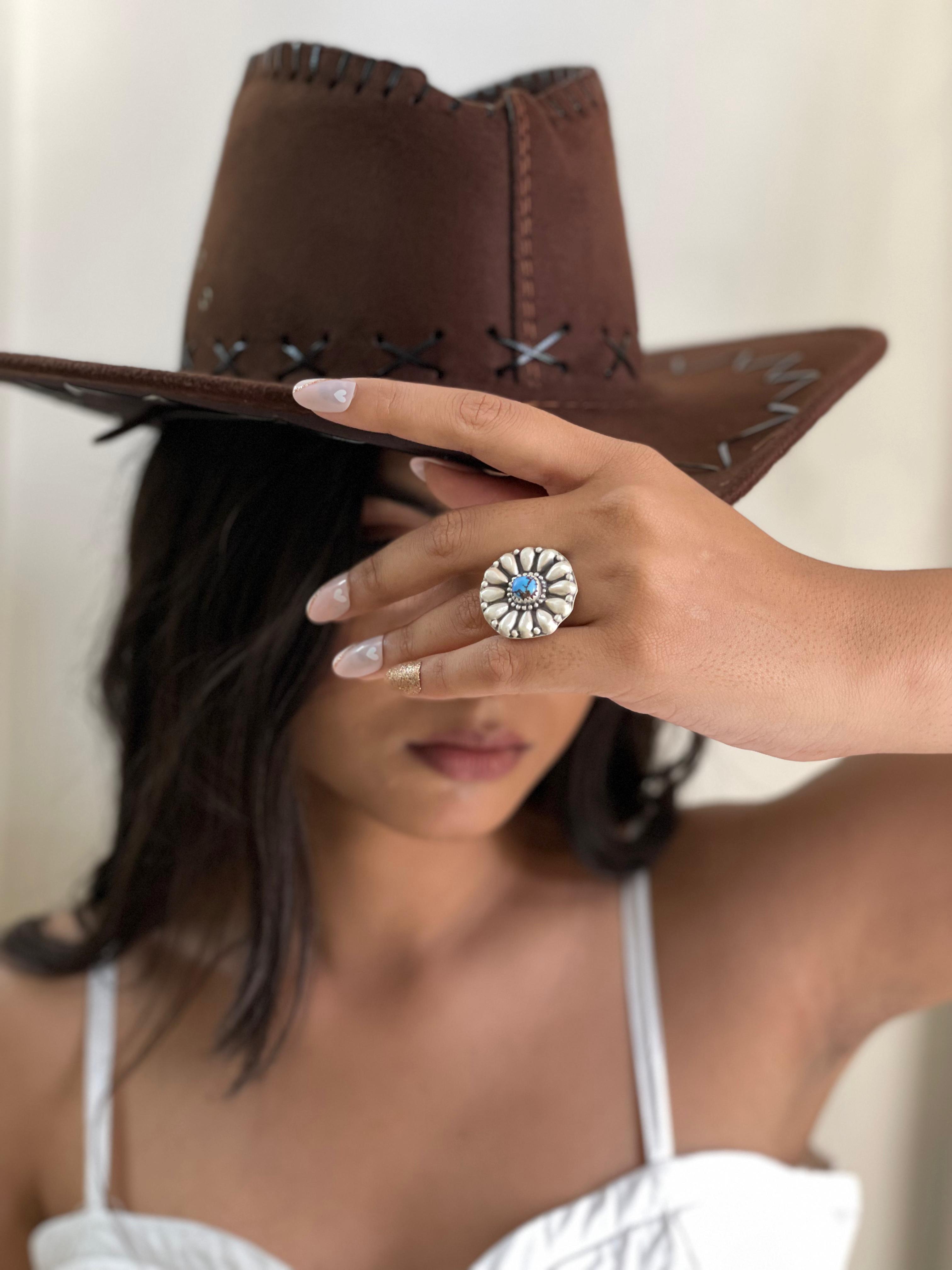 Handmade Sterling Silver with Golden Hills Turquoise Adjustable Ring With Signed Nizhoni