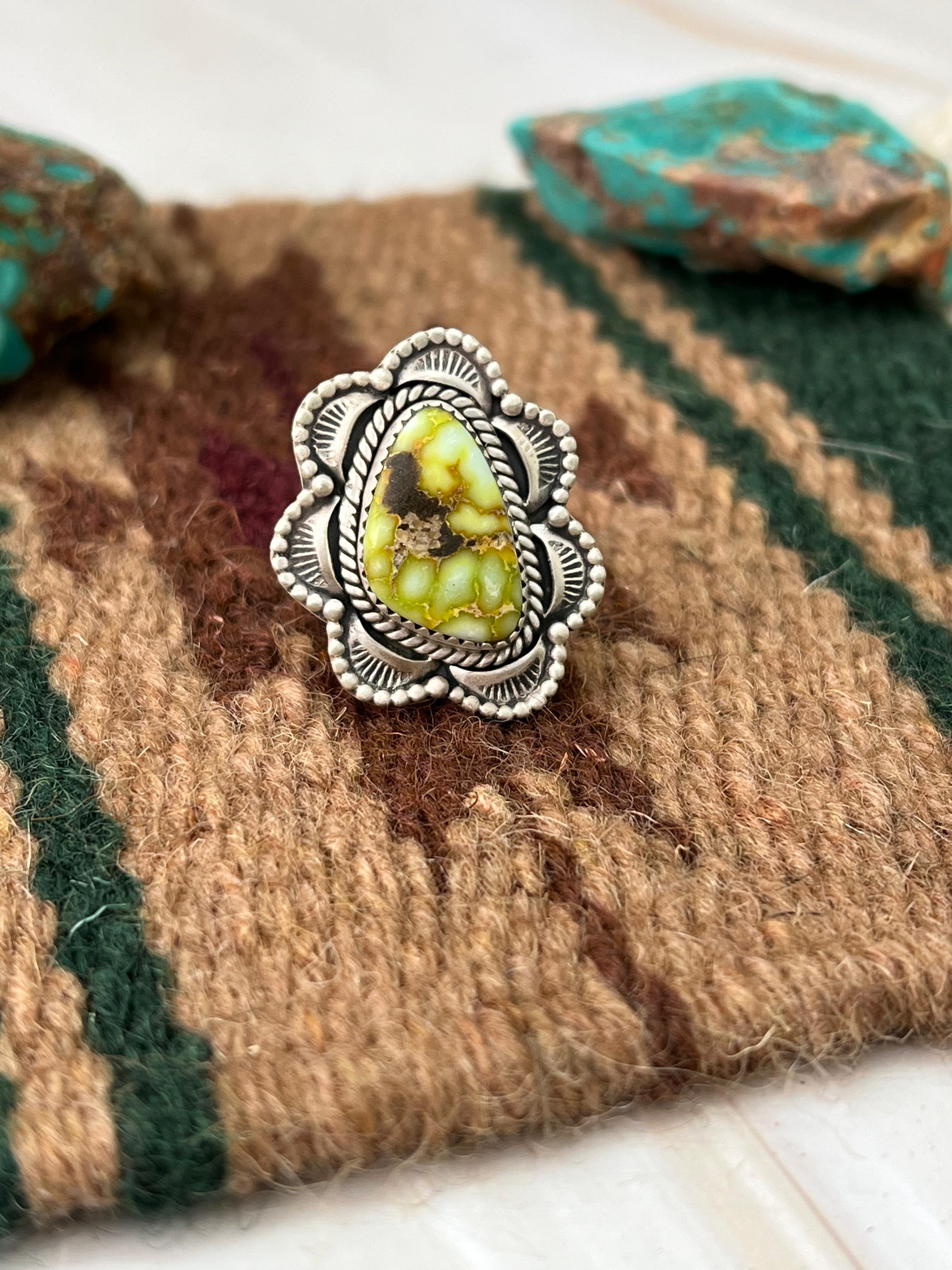 Handmade Sterling Silver Palomino Turquoise Adjustable Ring with Signed Nizhoni