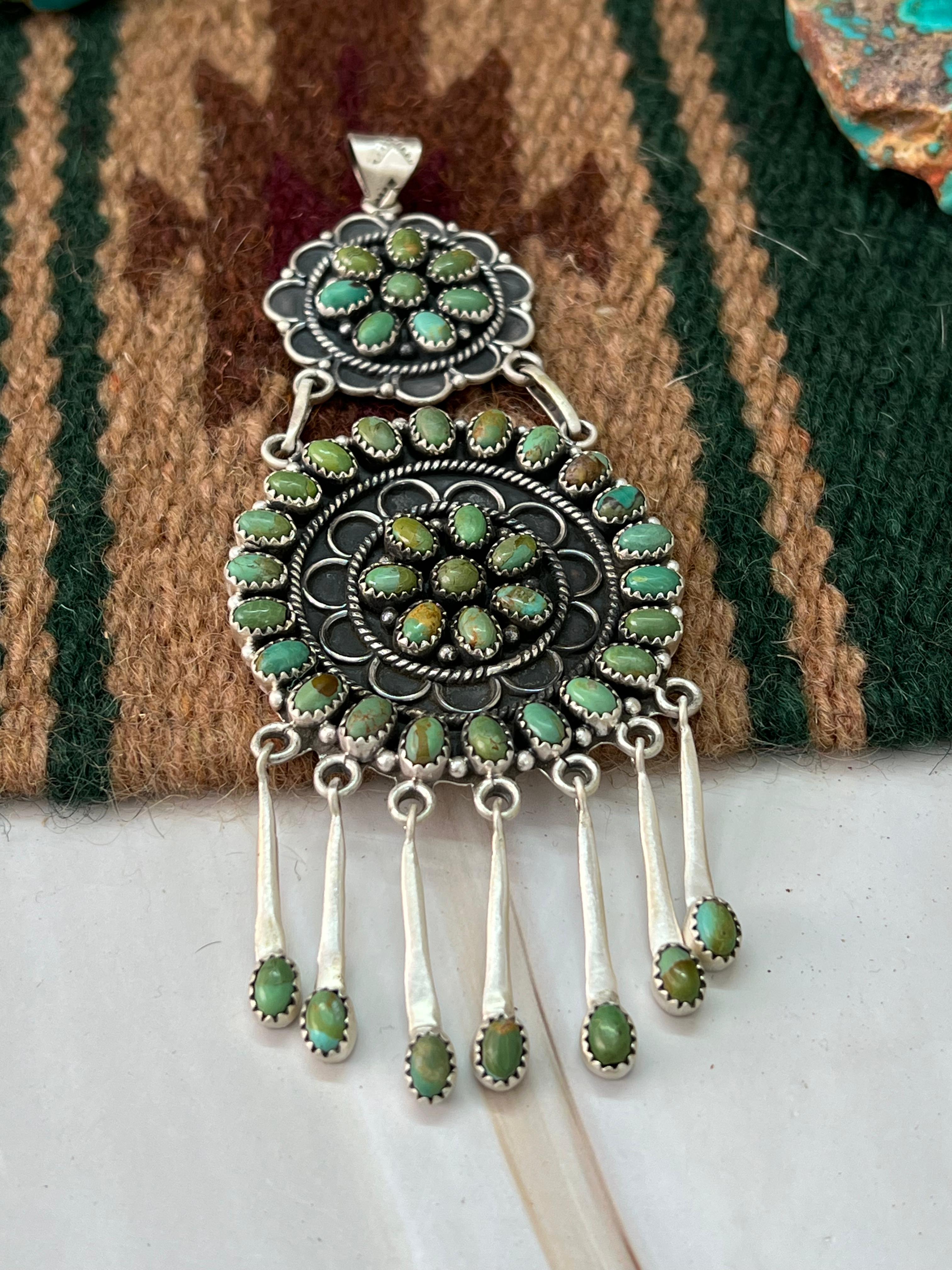 Handmade Sterling Silver Kingman Turquoise Pendant with Signed Nizhoni