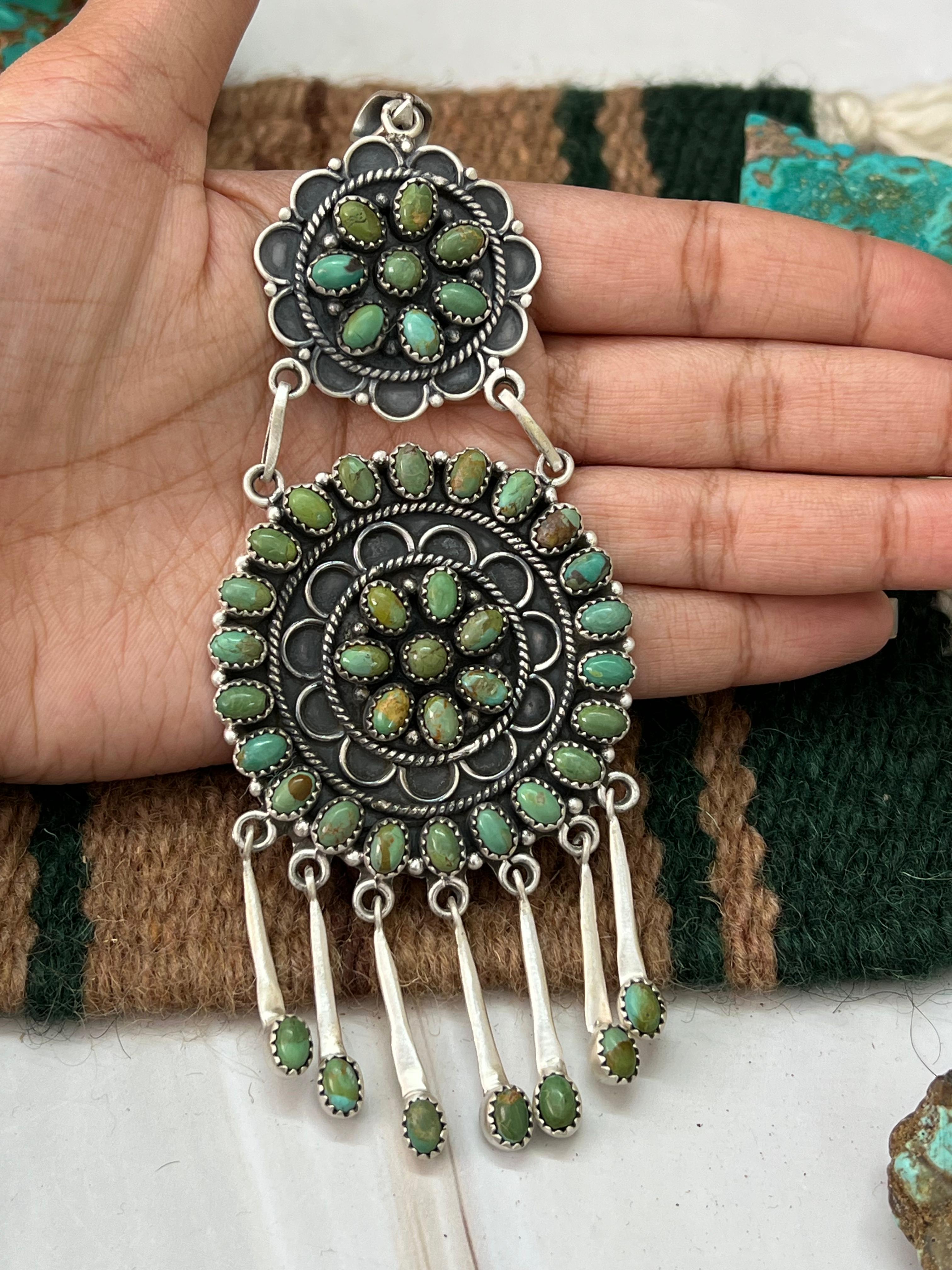 Handmade Sterling Silver Kingman Turquoise Pendant with Signed Nizhoni