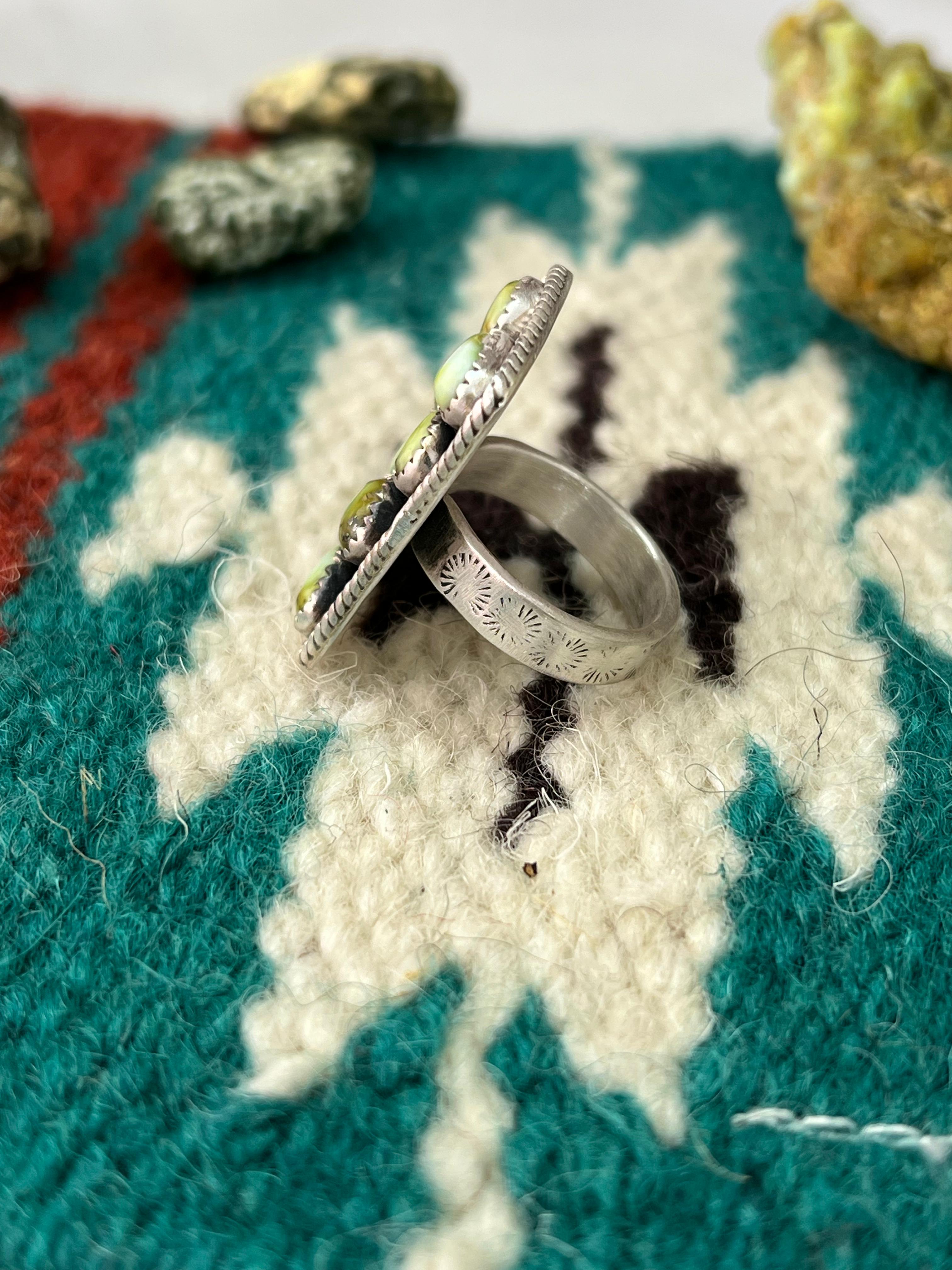 Handmade Sterling Silver Palomino Turquoise Adjustable Ring with Signed Nizhoni