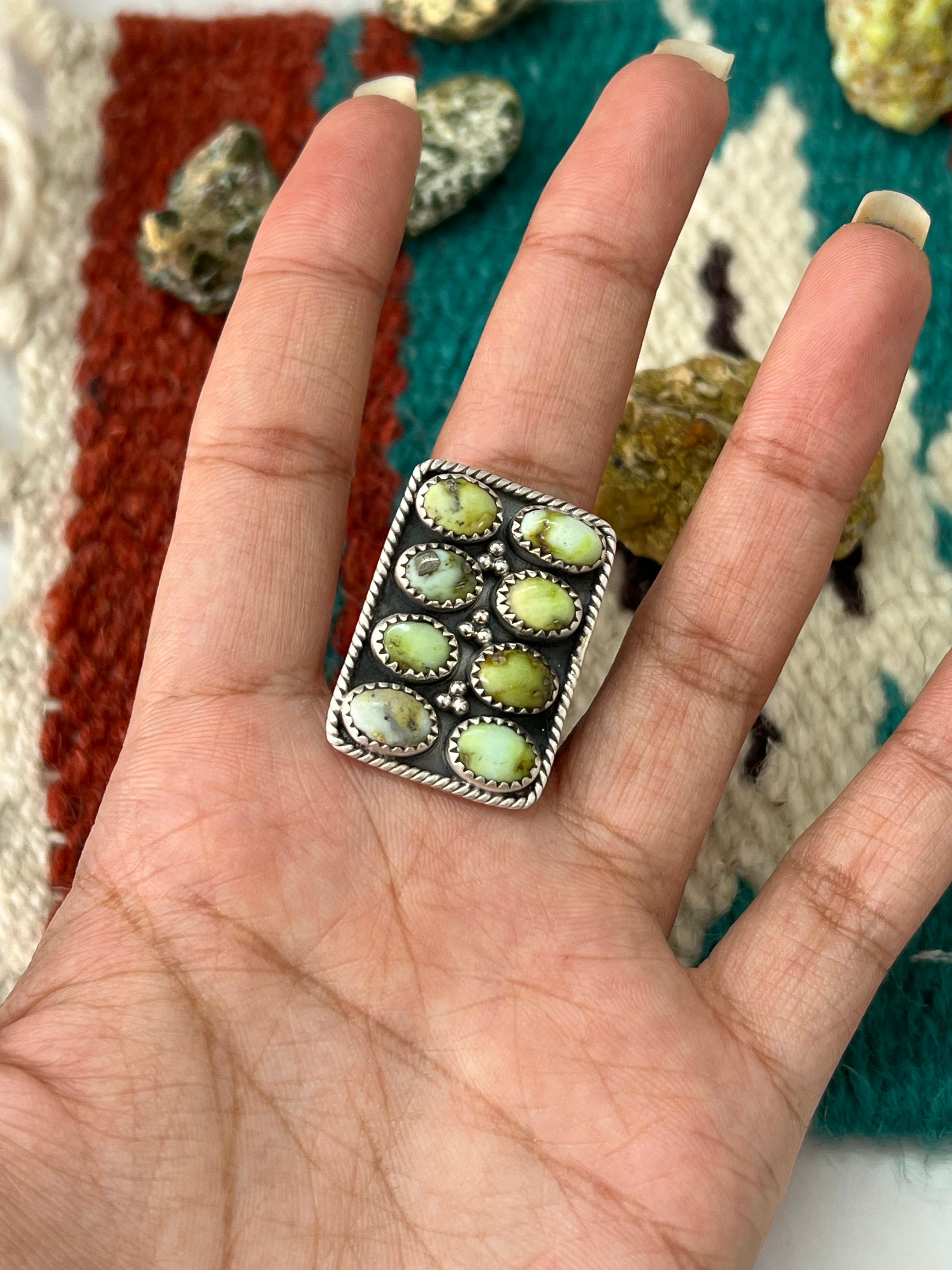 Handmade Sterling Silver Palomino Turquoise Adjustable Ring with Signed Nizhoni