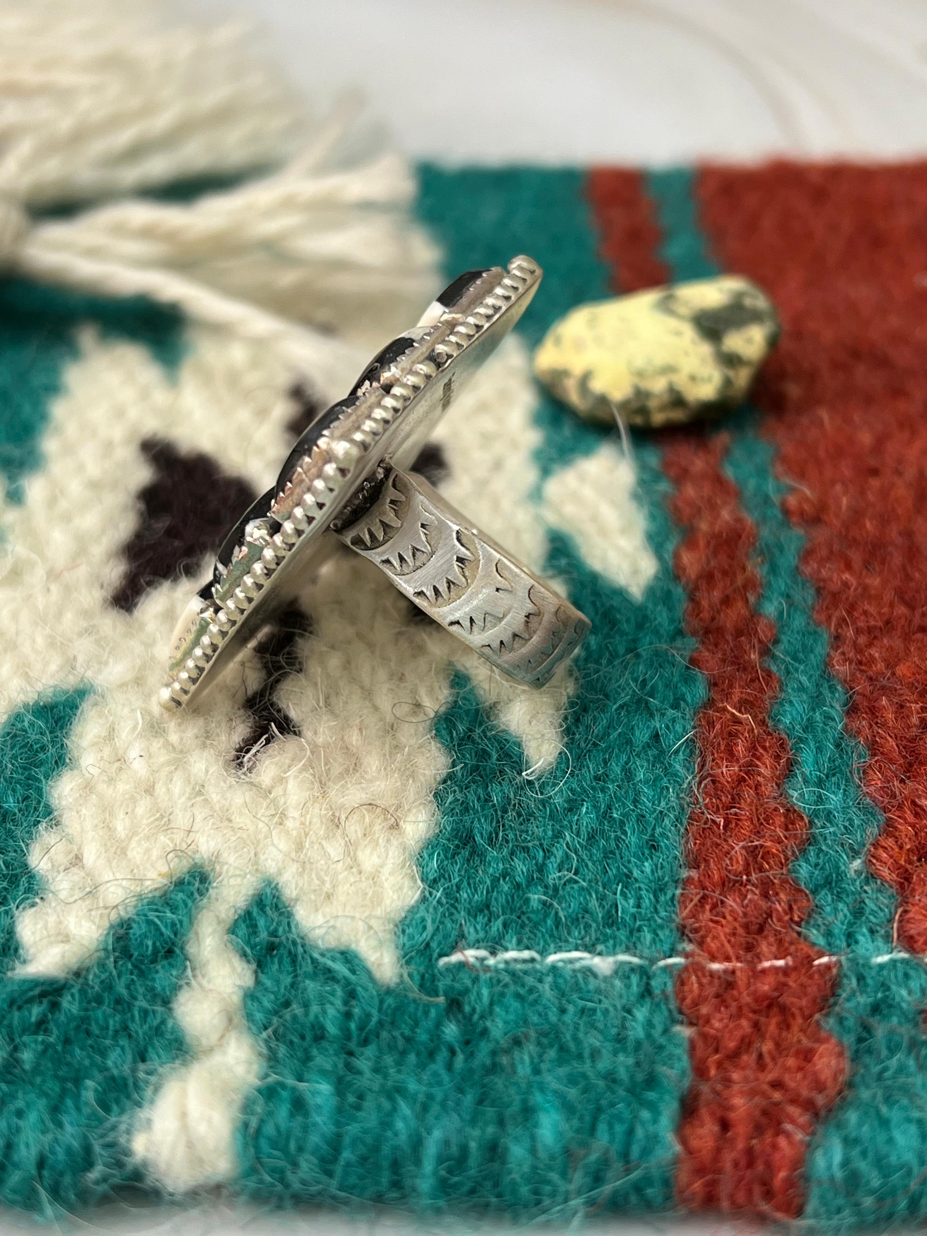 Handmade Sterling Silver White Buffalo Adjustable Ring with Signed Nizhoni