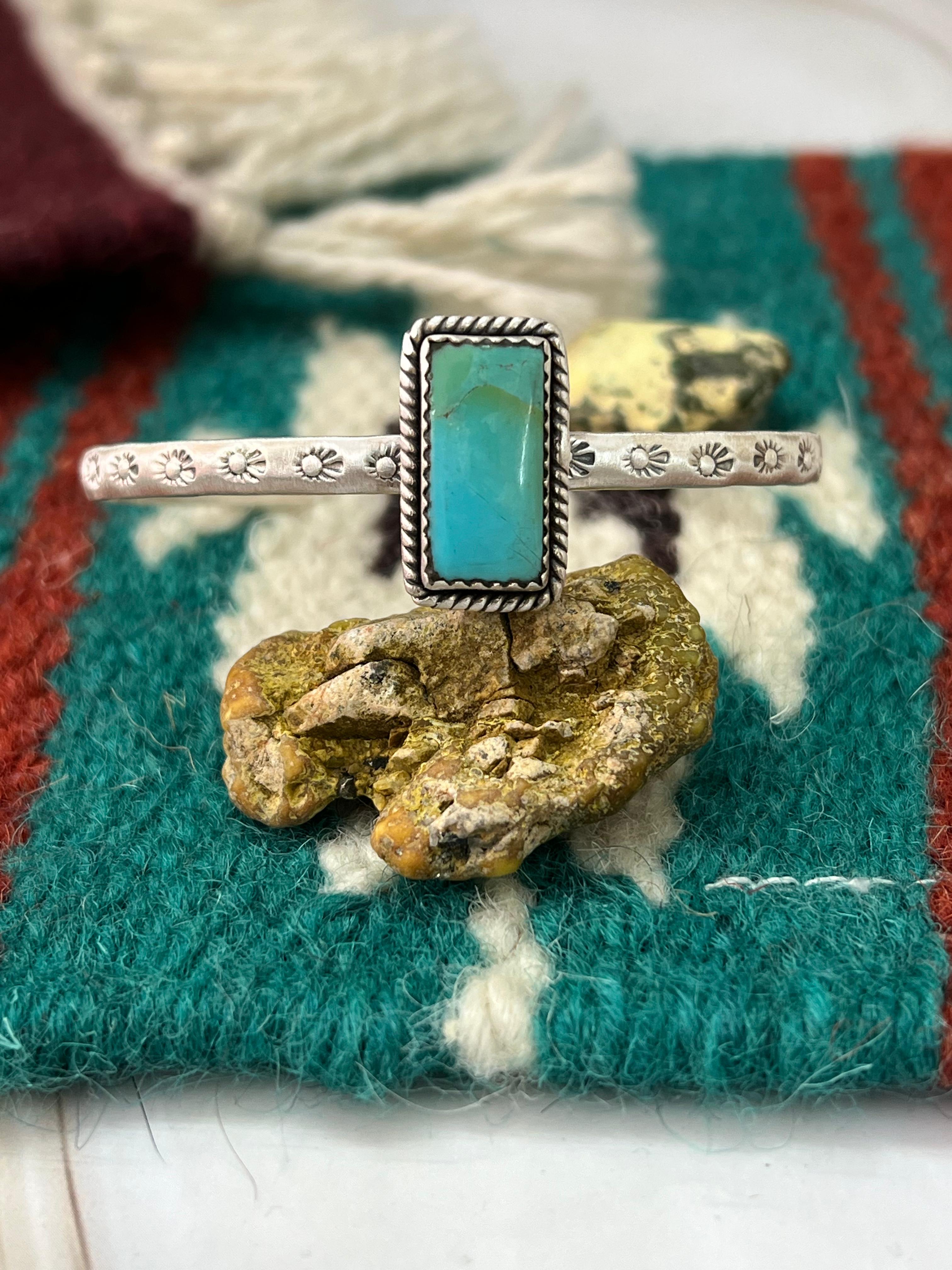 Handmade Sterling Silver Kingman Turquoise Bracelet with Signed Nizhoni