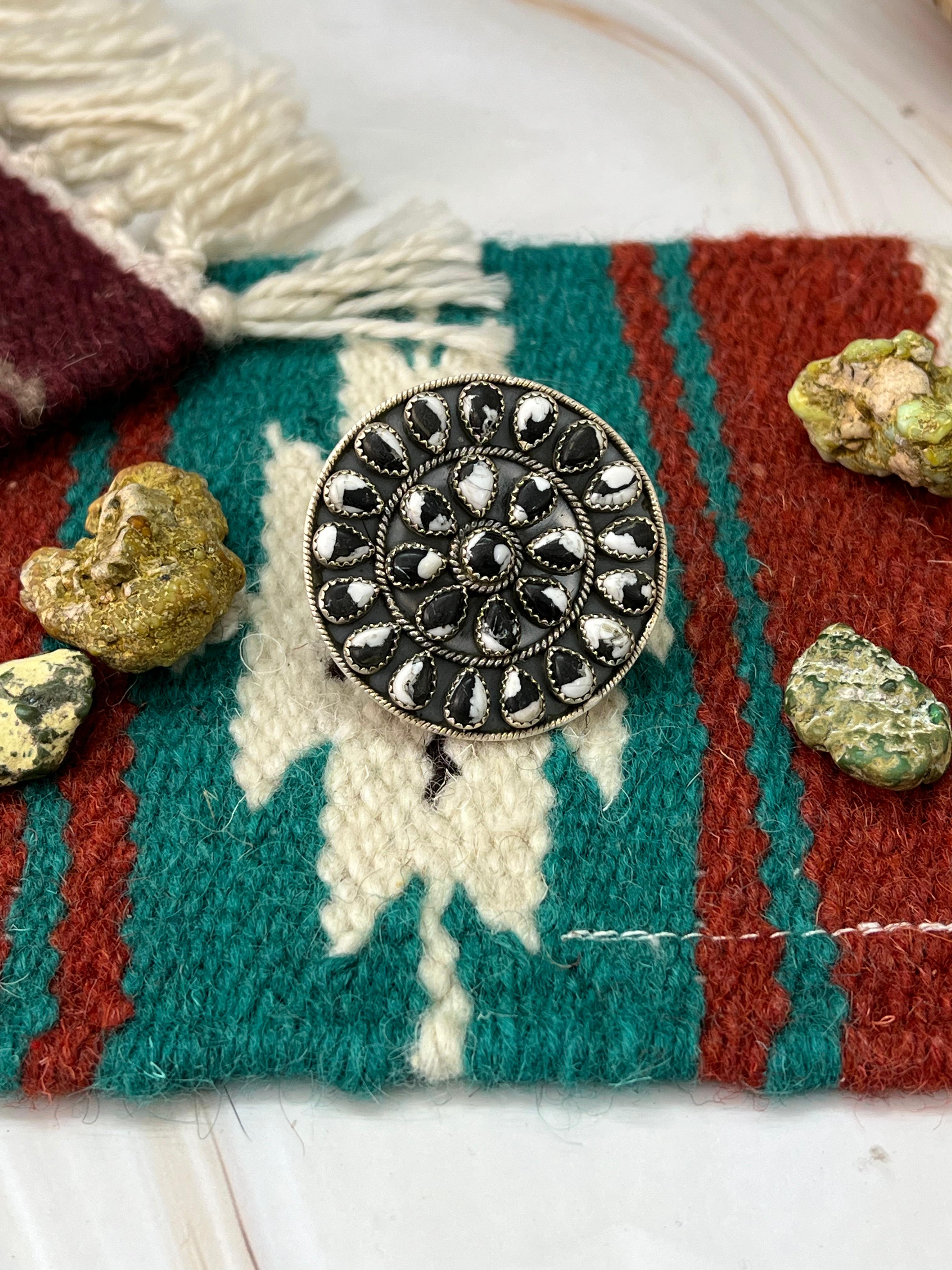 Handmade Sterling Silver White Buffalo Adjustable Ring with Signed Nizhoni