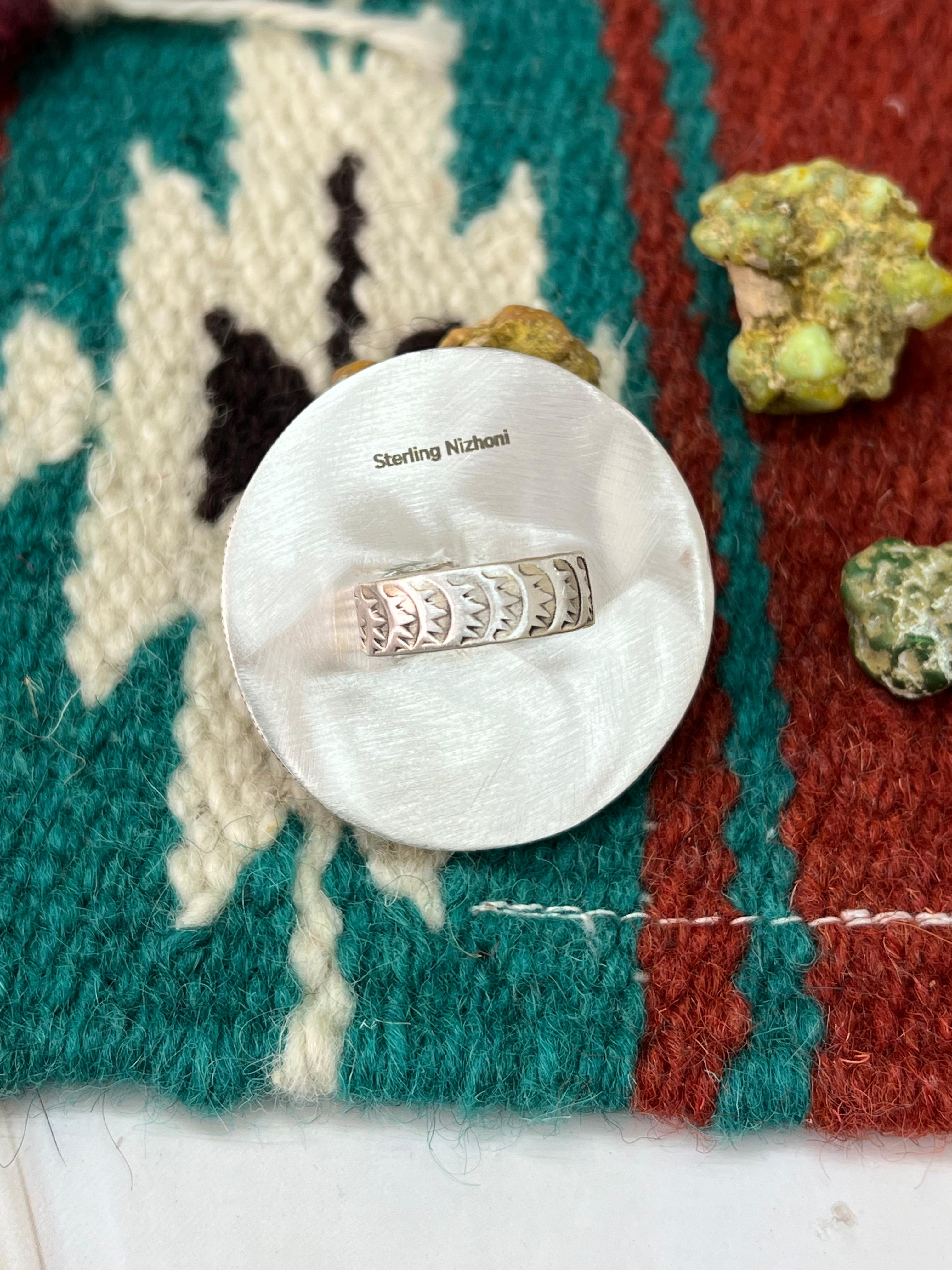 Handmade Sterling Silver White Buffalo Adjustable Ring with Signed Nizhoni