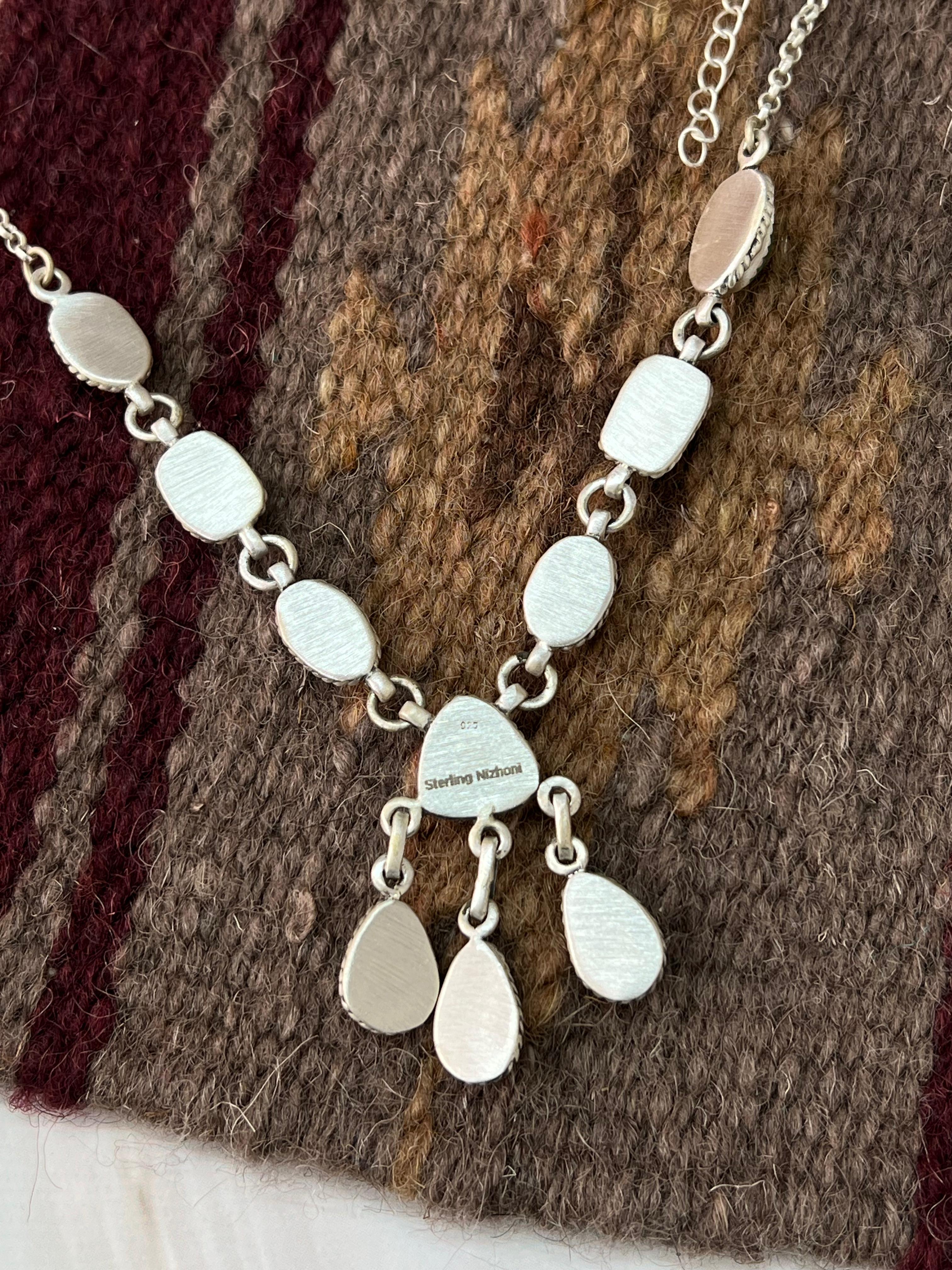 Handmade Sterling Silver Sonoran Mountain Turquoise Necklace with Signed Nizhoni