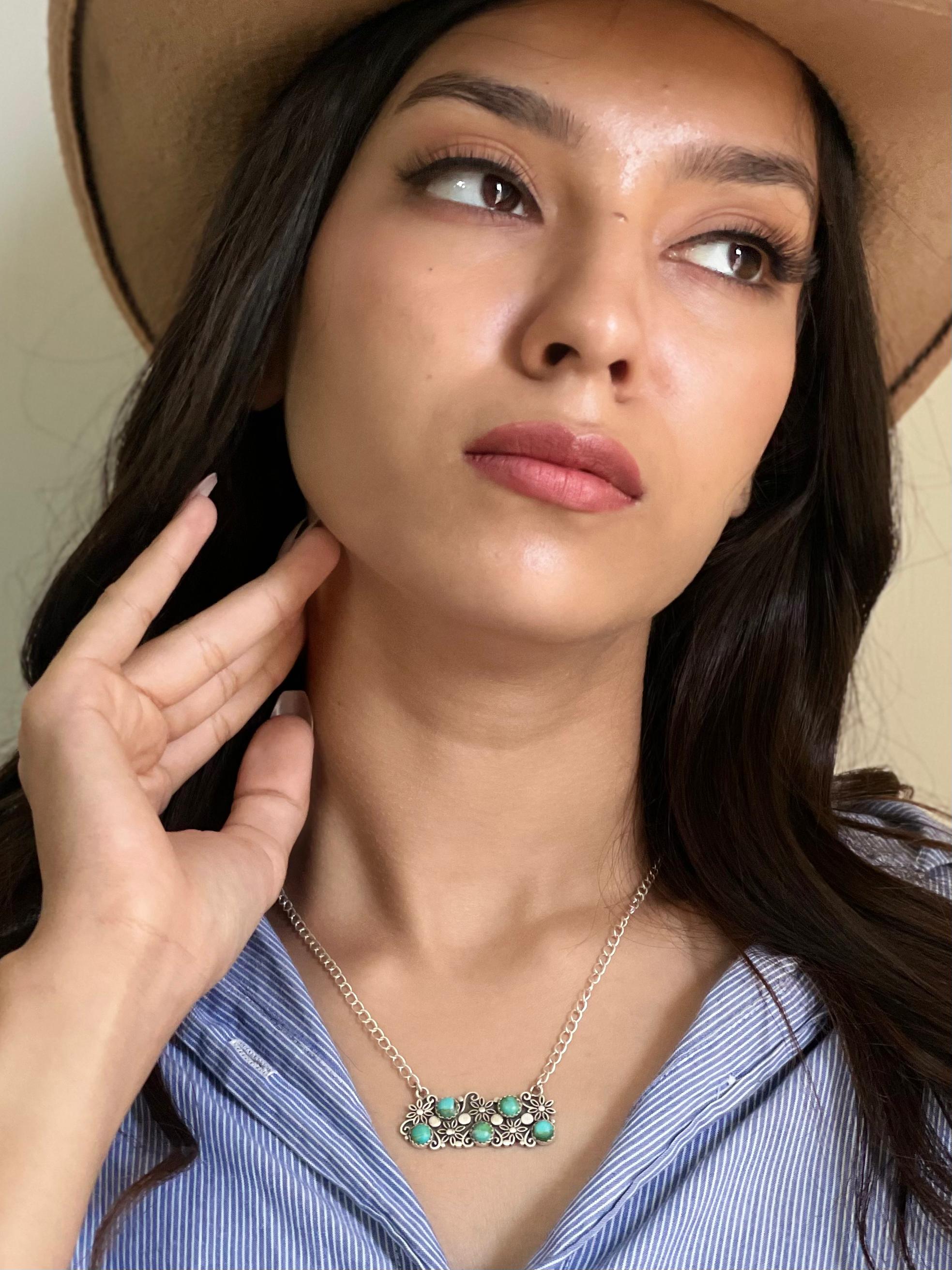 Handmade Sterling Silver Kingman Turquoise Necklace with Signed Nizhoni