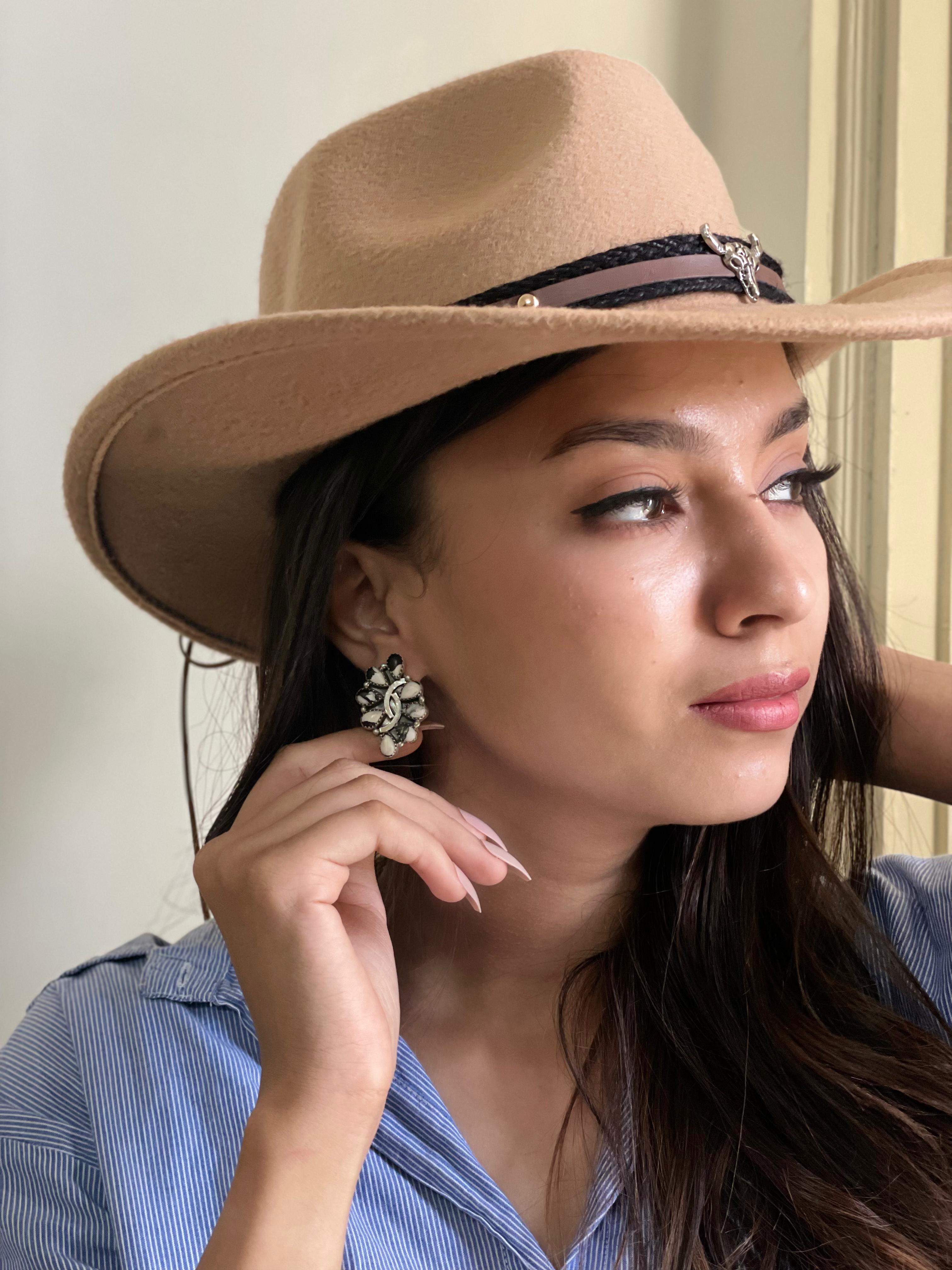 Handmade Sterling Silver White Buffalo Post Studs with Signed Nizhoni