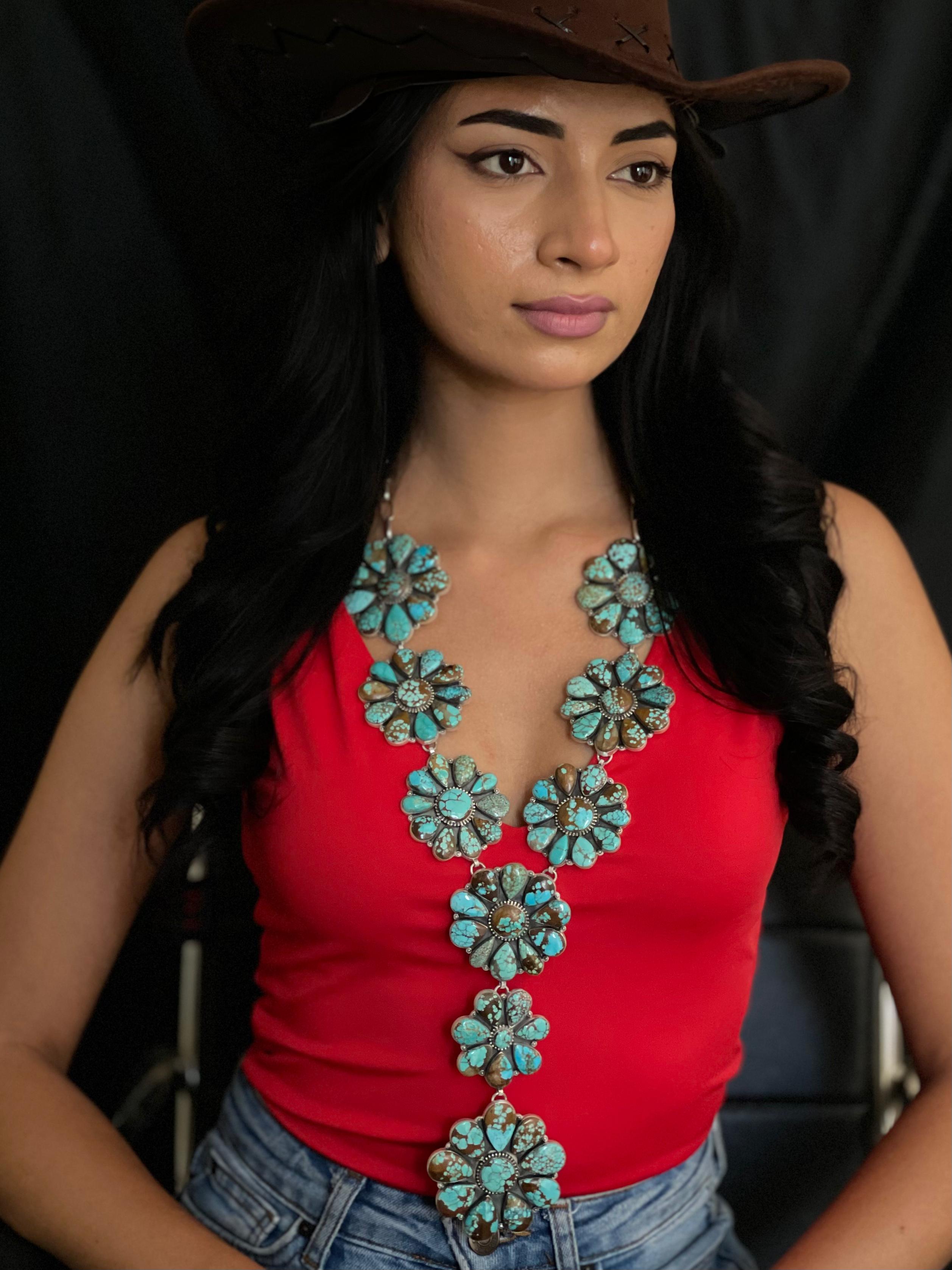 Handmade Sterling Silver Number 8 Turquoise Necklace with Signed Nizhoni