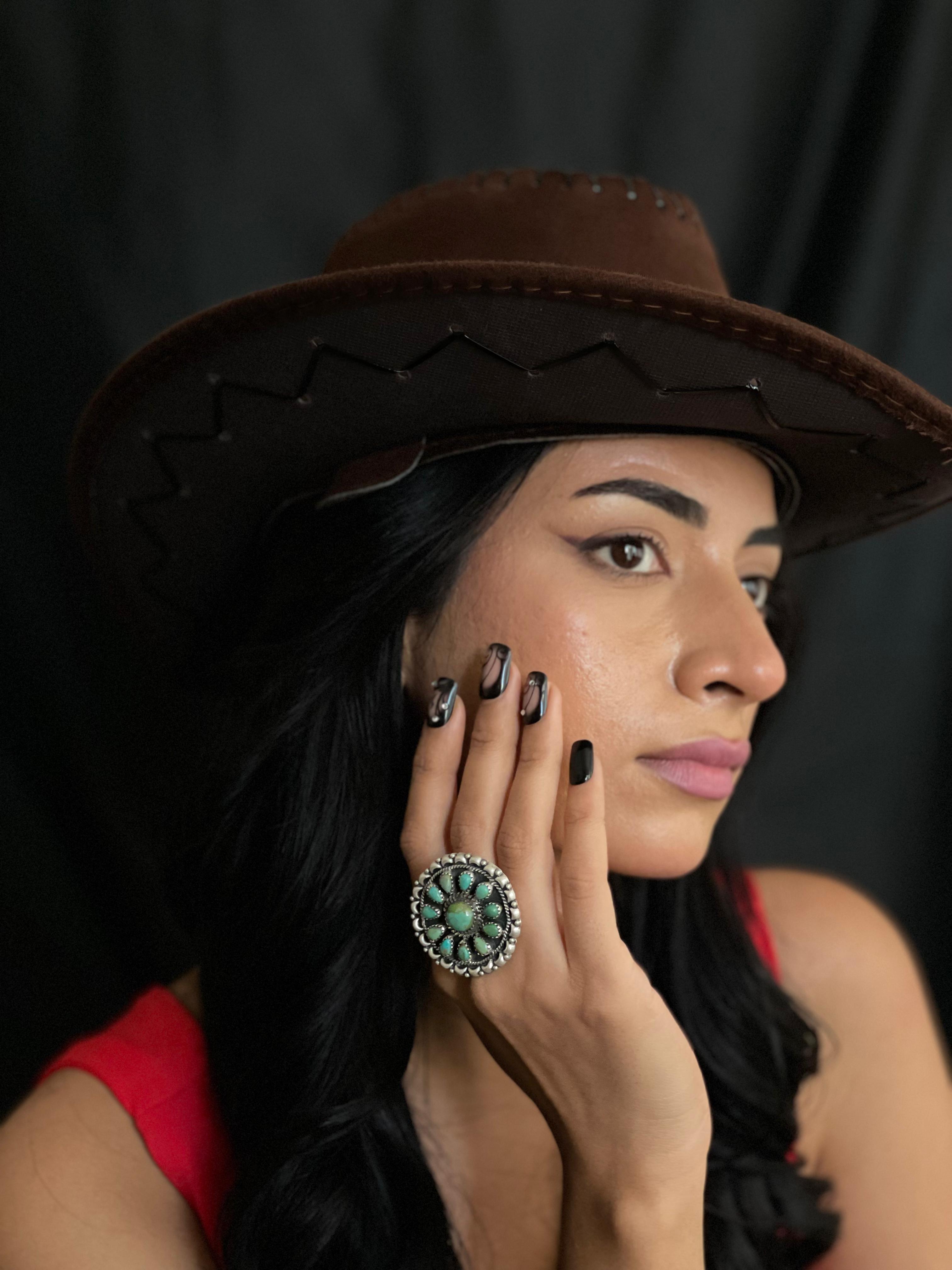 Handmade Sterling Silver Kingman Turquoise Adjustable Rings with Signed Nizhoni