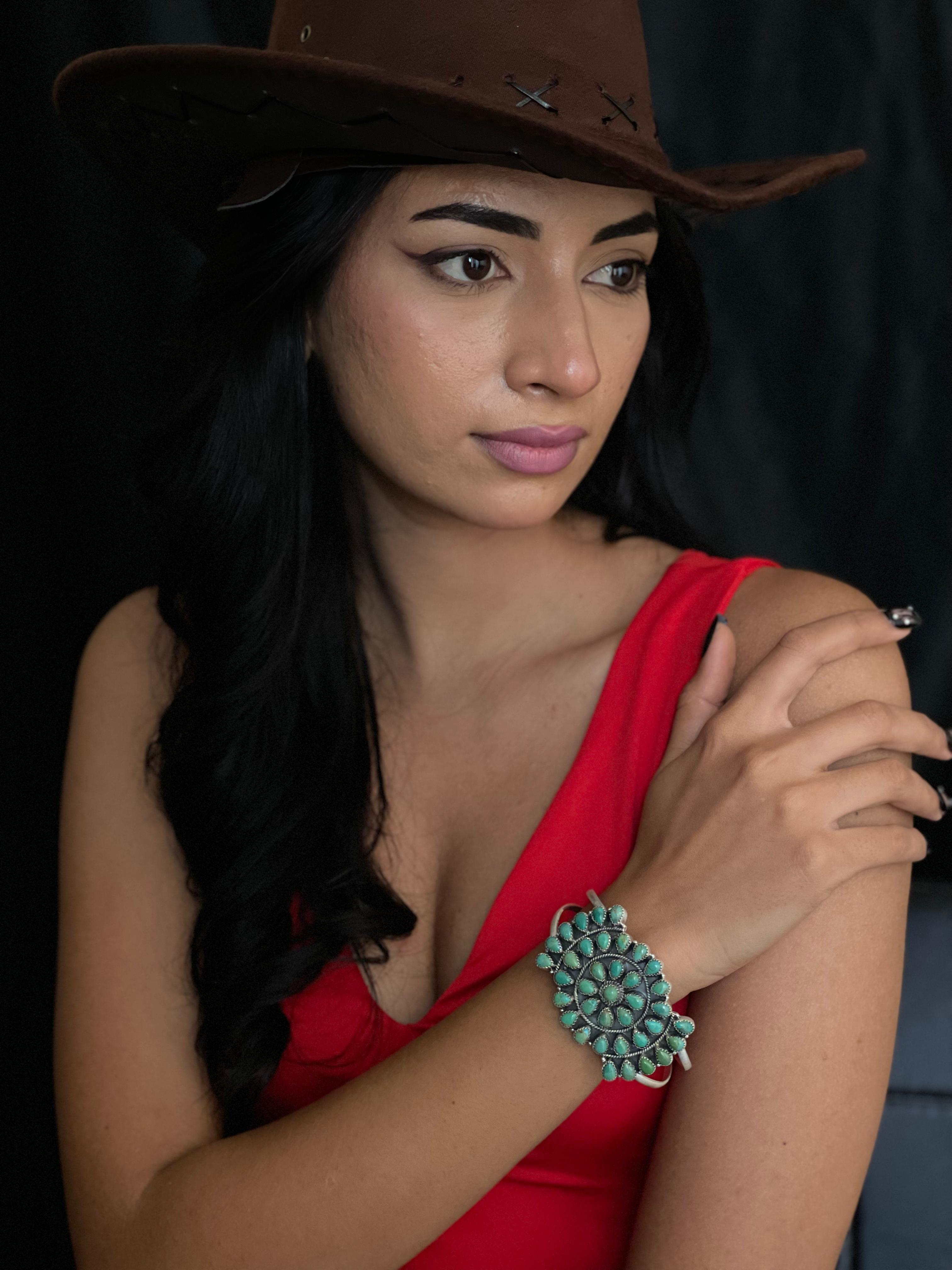 Handmade Sterling Silver Kingman Turquoise Bracelet with Signed Nizhoni