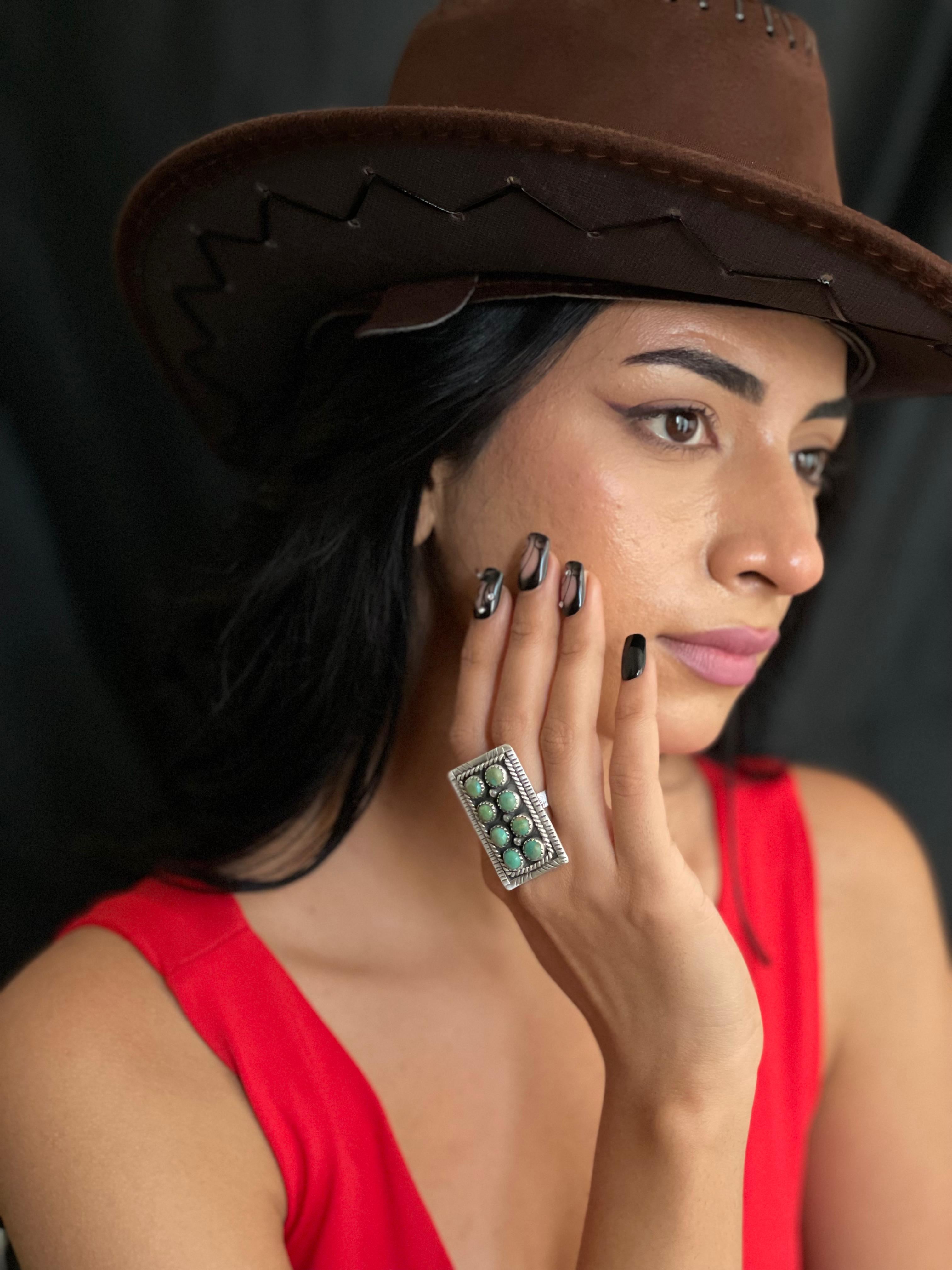 Handmade Sterling Silver Kingman Turquoise Adjustable Rings with Signed Nizhoni