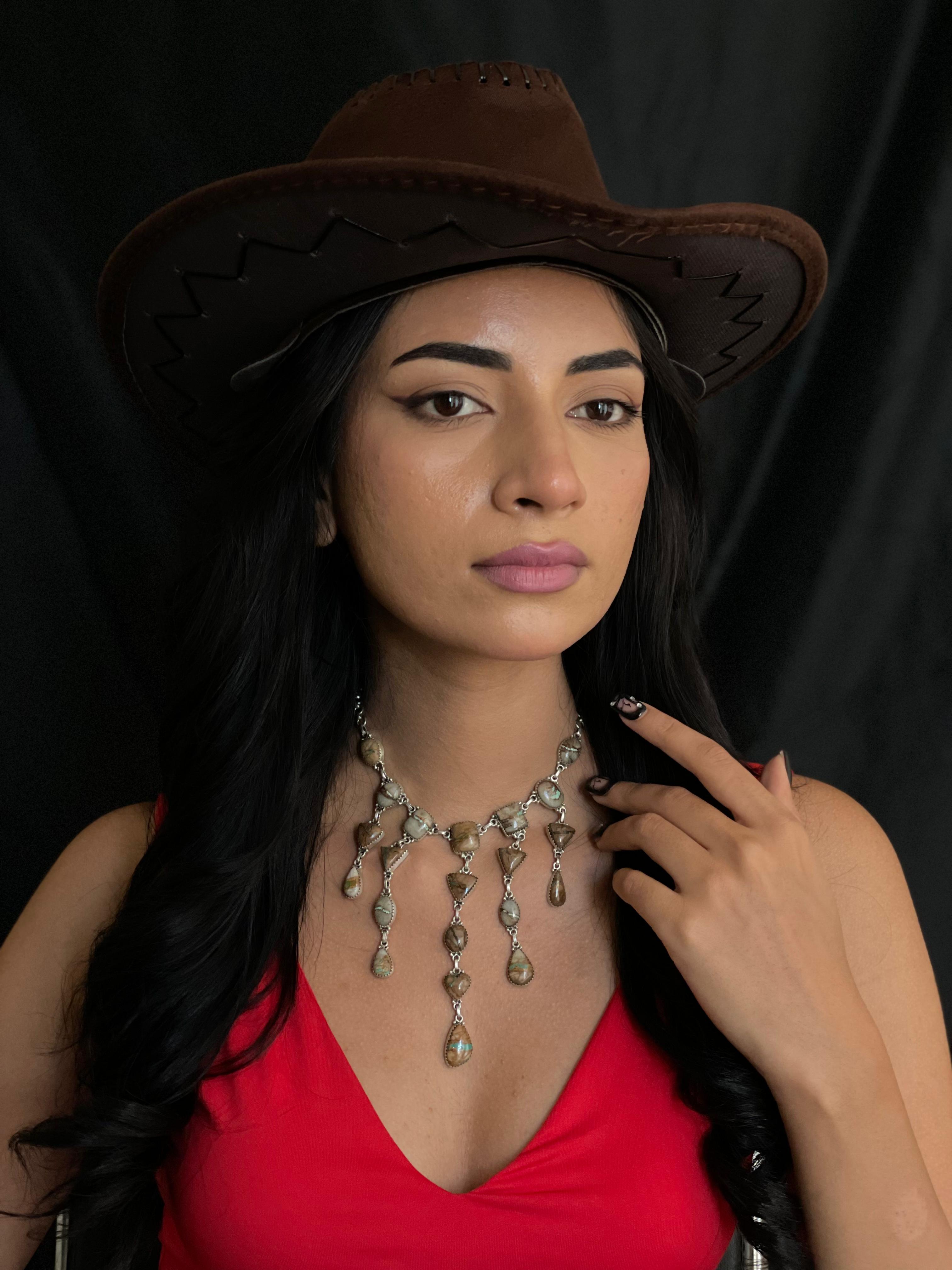 Handmade Sterling Silver Royston Ribbon Turquoise Necklace with Signed Nizhoni