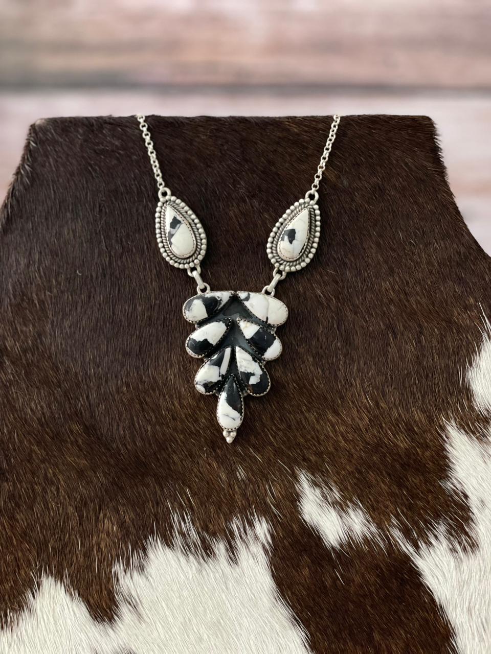 Handmade Sterling Silver White Buffalo Necklace with Signed Nizhoni