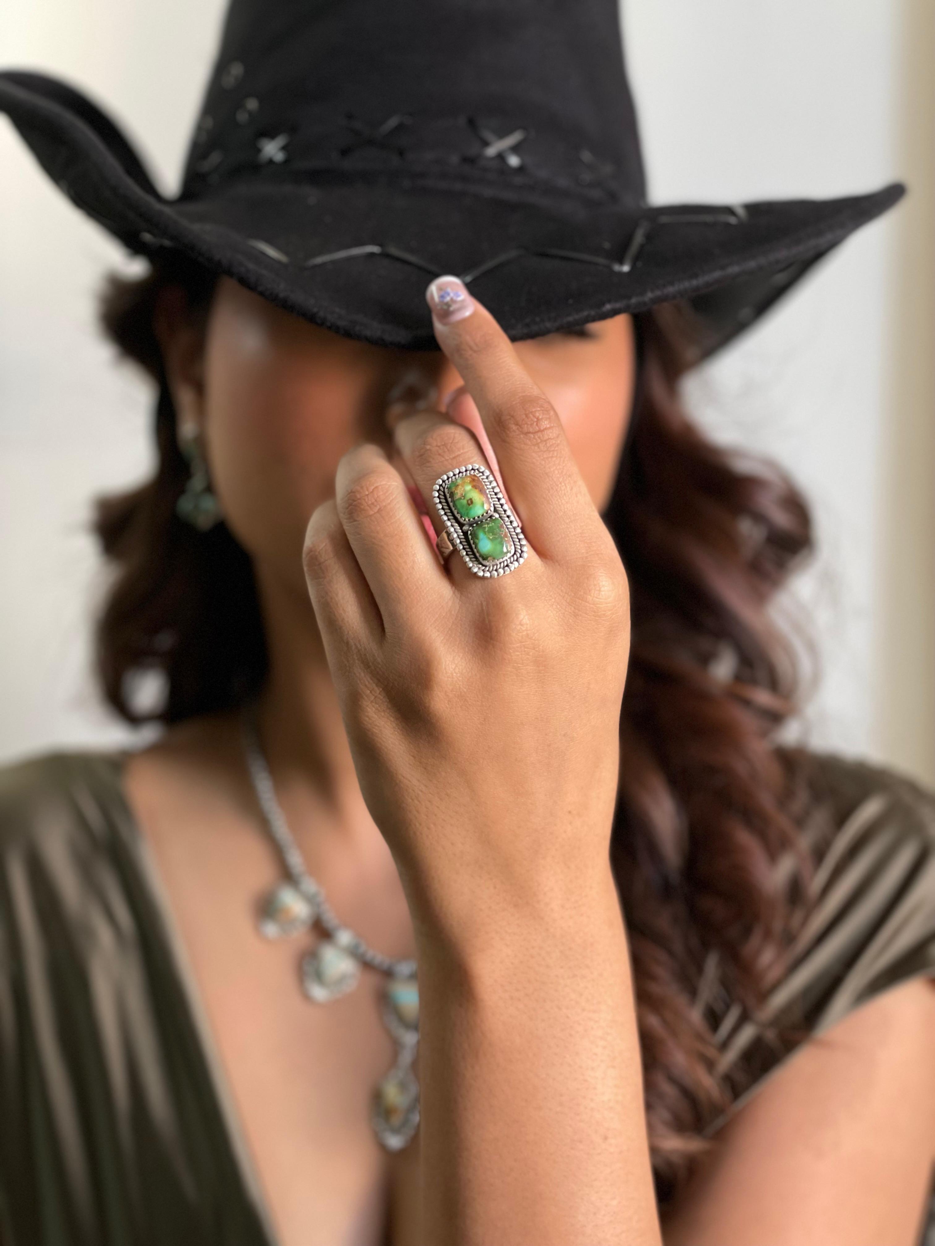 Handmade Sterling Silver Sonoran Mountain Turquoise Adjustable Ring "Signed Nizhoni" (8)