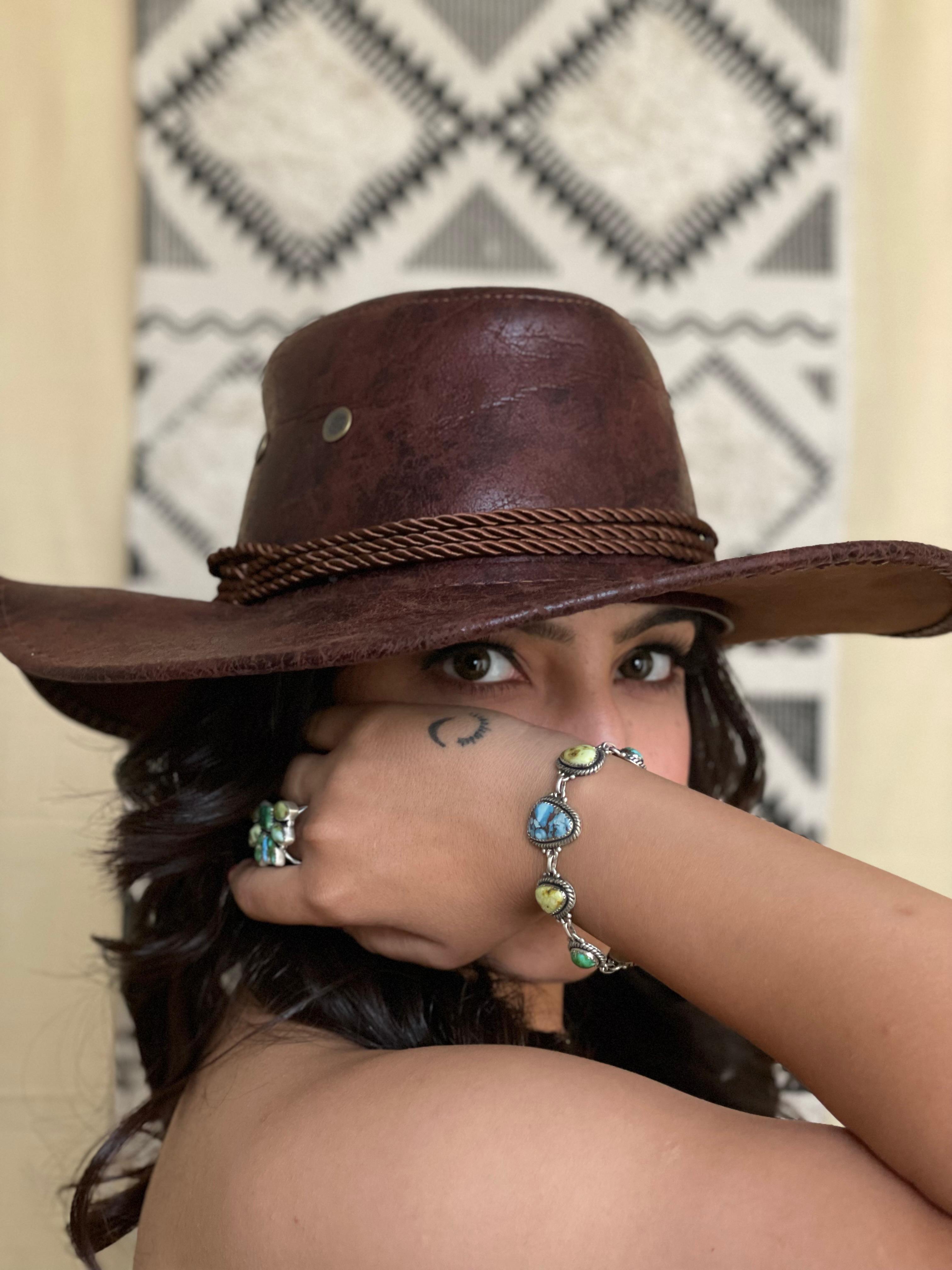 Handmade Sterling Silver Palomino with Golden Hills and Sonoran Turquoise Chain Bracelet "Signed Nizhoni"