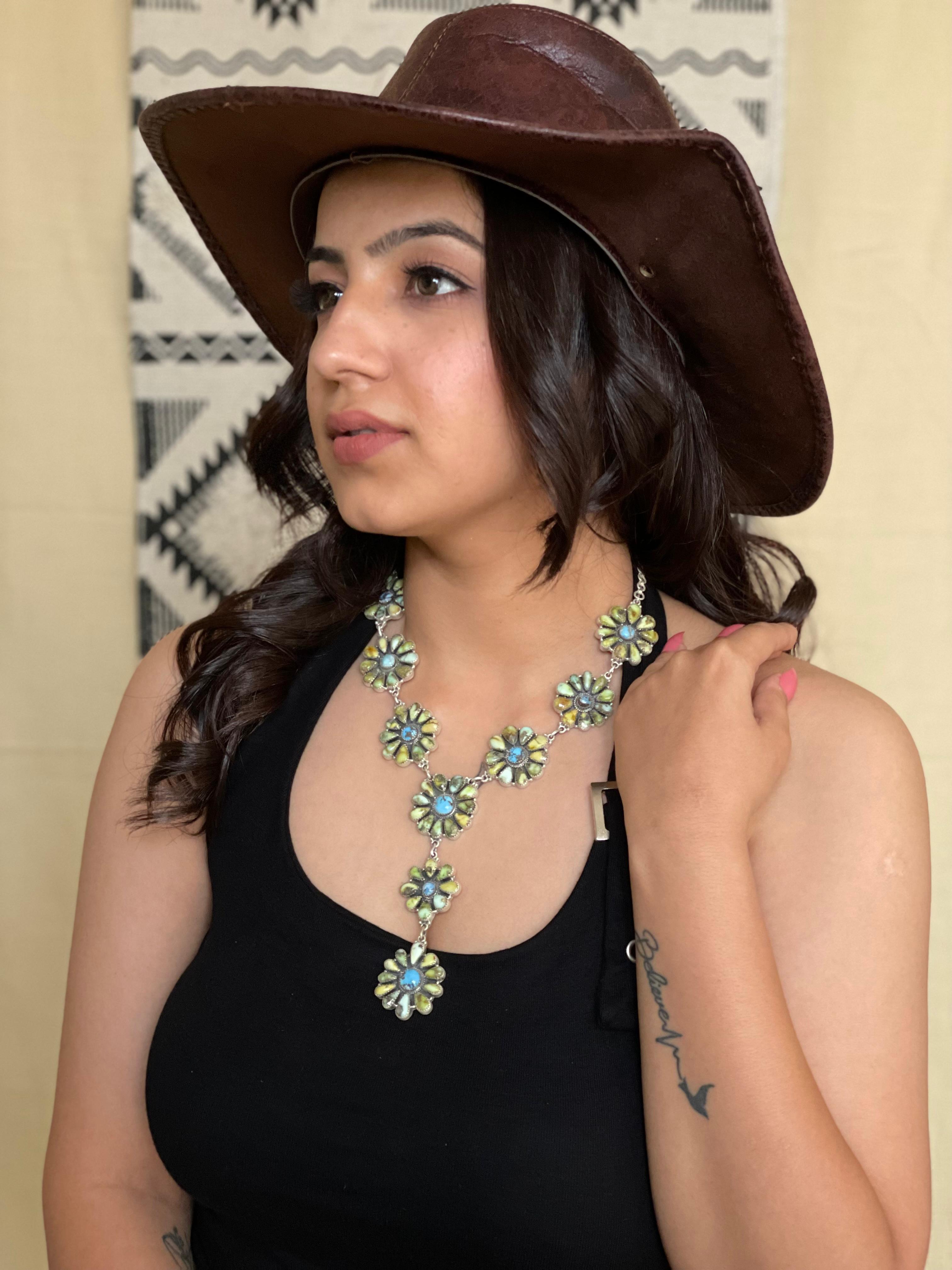 Handmade Sterling Silver Palomino with Golden Hills Turquoise Necklace "Signed Nizhoni"