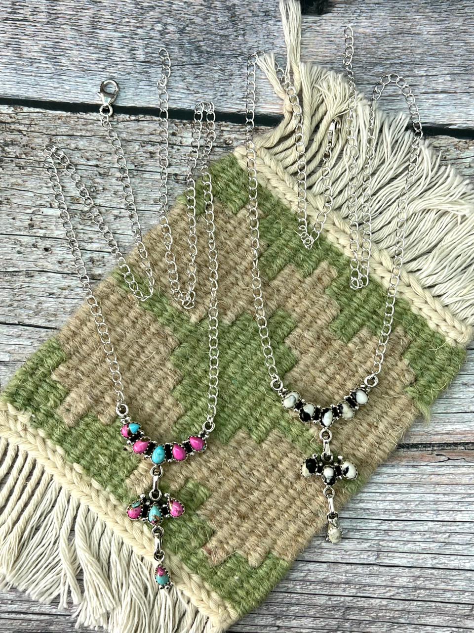 Handmade Sterling Silver Cotton Candy, White Buffalo Necklace "Signed Nizhoni"