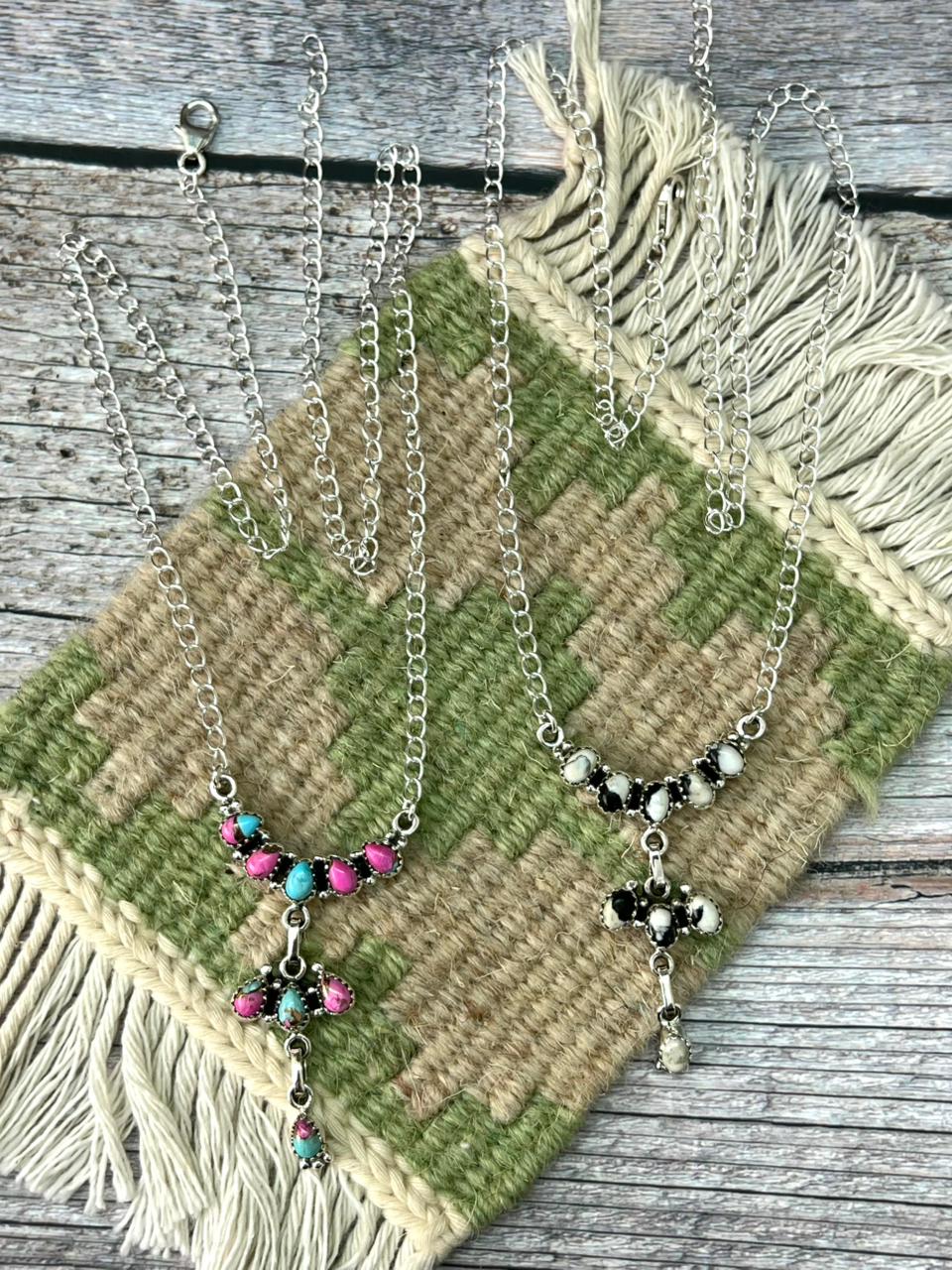 Handmade Sterling Silver Cotton Candy, White Buffalo Necklace "Signed Nizhoni"