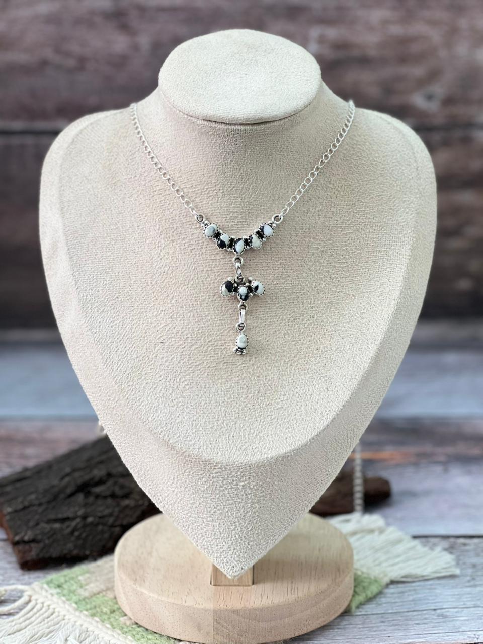 Handmade Sterling Silver Cotton Candy, White Buffalo Necklace "Signed Nizhoni"