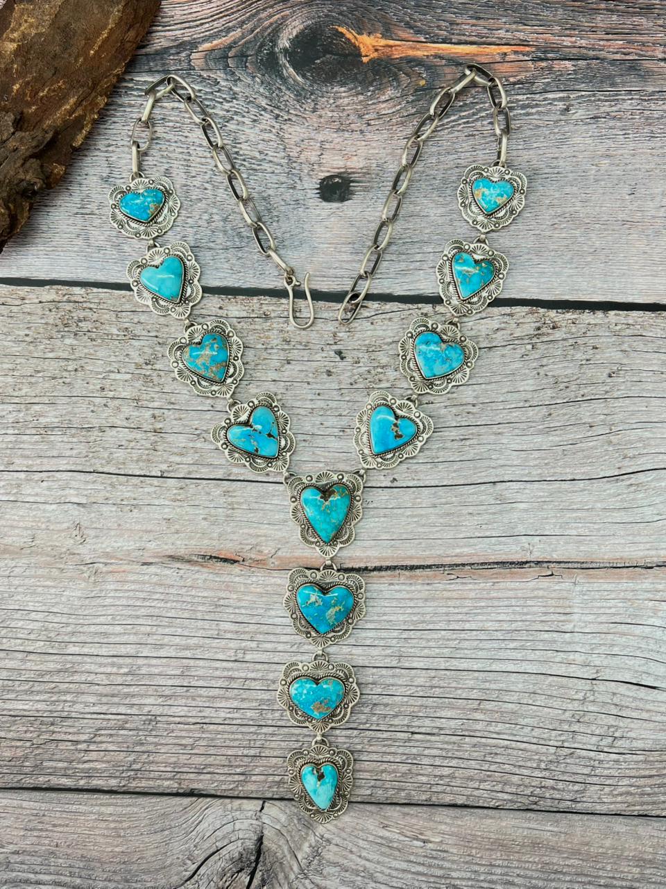 Handmade Sterling Silver Sierra Bella Heart Lariat Necklace "Signed Nizhoni"