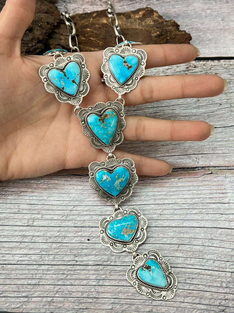 Handmade Sterling Silver Sierra Bella Heart Lariat Necklace "Signed Nizhoni"