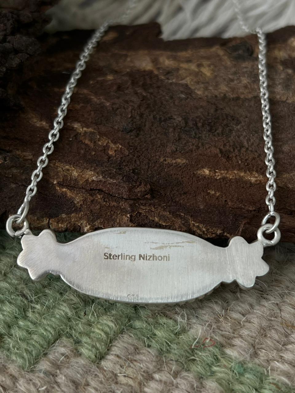 Handmade Sterling Silver Kingman Turquoise Necklace "Signed Nizhoni"