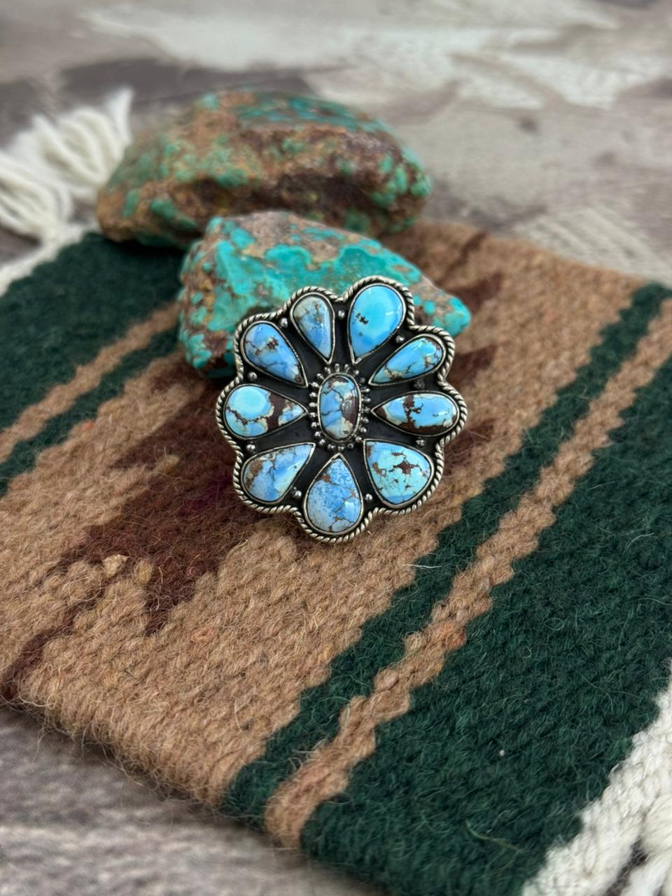 Handmade Sterling Silver Golden Hills Turquoise Adjustable Ring "Singed Nizhoni"