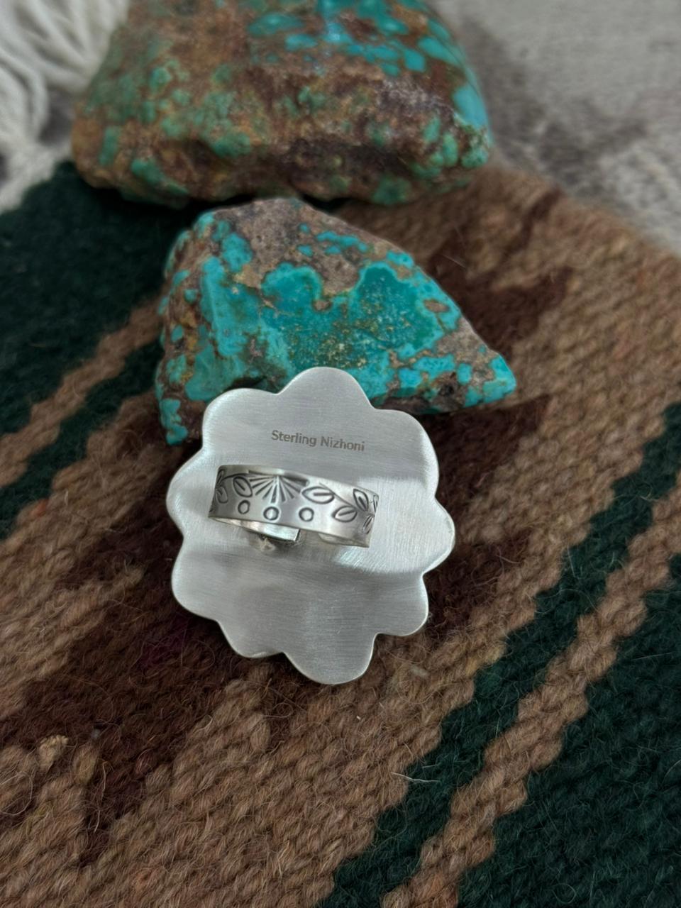 Handmade Sterling Silver Golden Hills Turquoise Adjustable Ring "Singed Nizhoni"