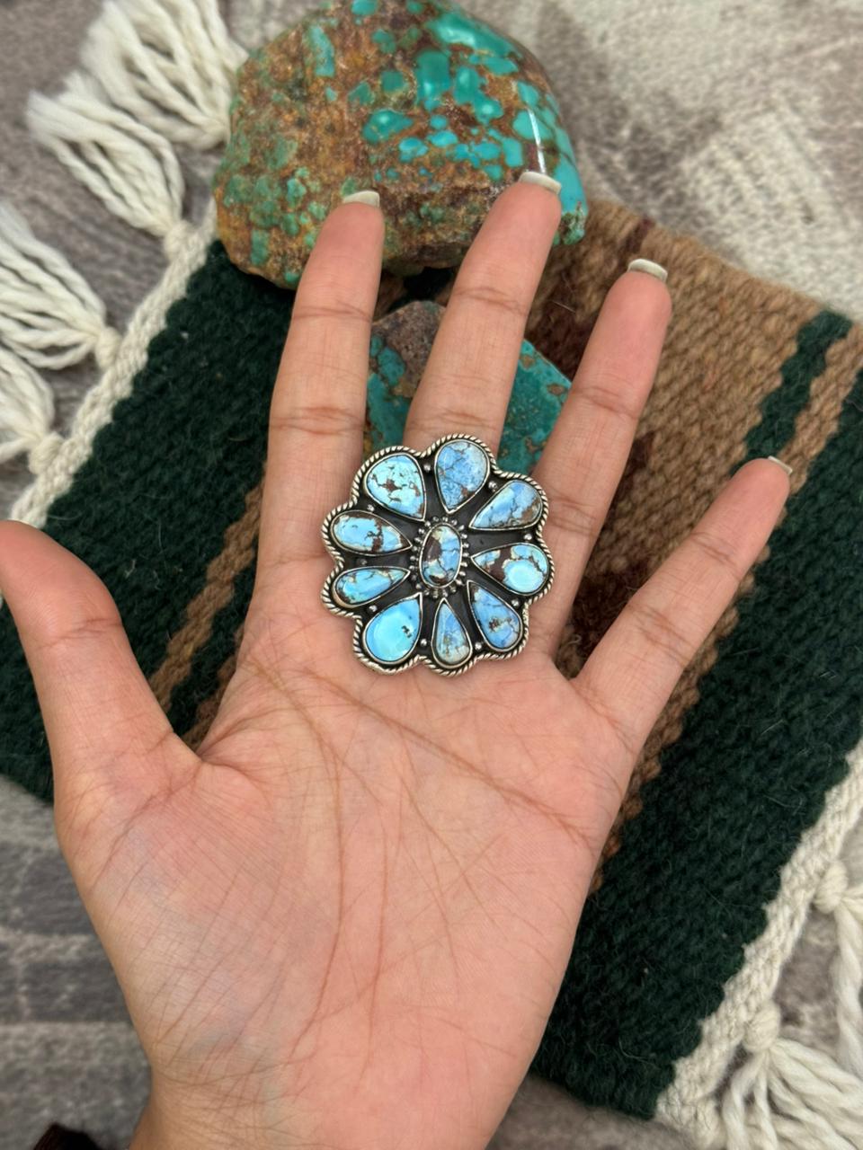 Handmade Sterling Silver Golden Hills Turquoise Adjustable Ring "Singed Nizhoni"