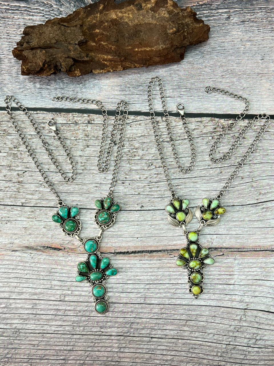 Handmade Sterling Silver Emerald Valley, Palomino Turquoise Necklace "Signed Nizhoni"