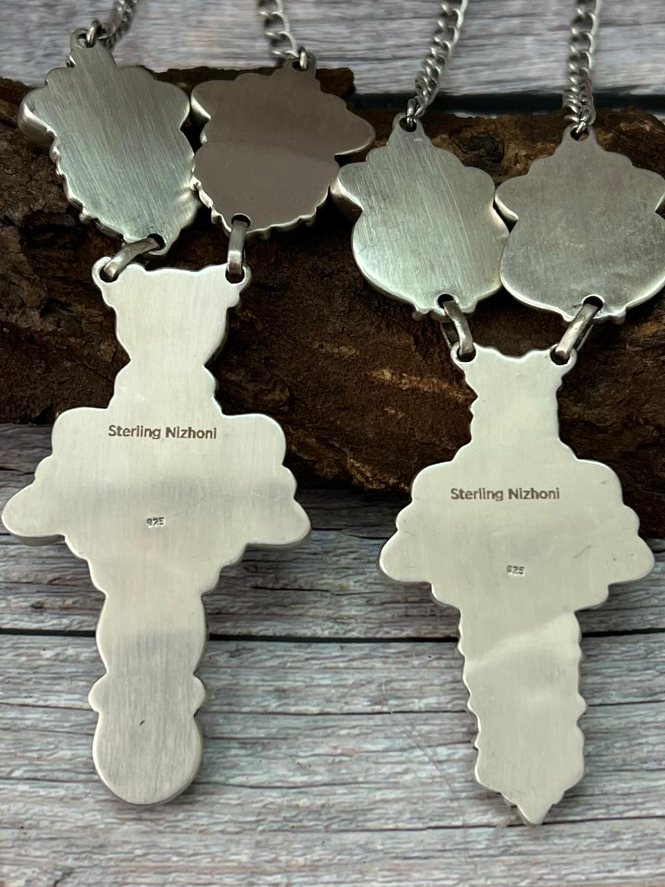 Handmade Sterling Silver Emerald Valley, Palomino Turquoise Necklace "Signed Nizhoni"