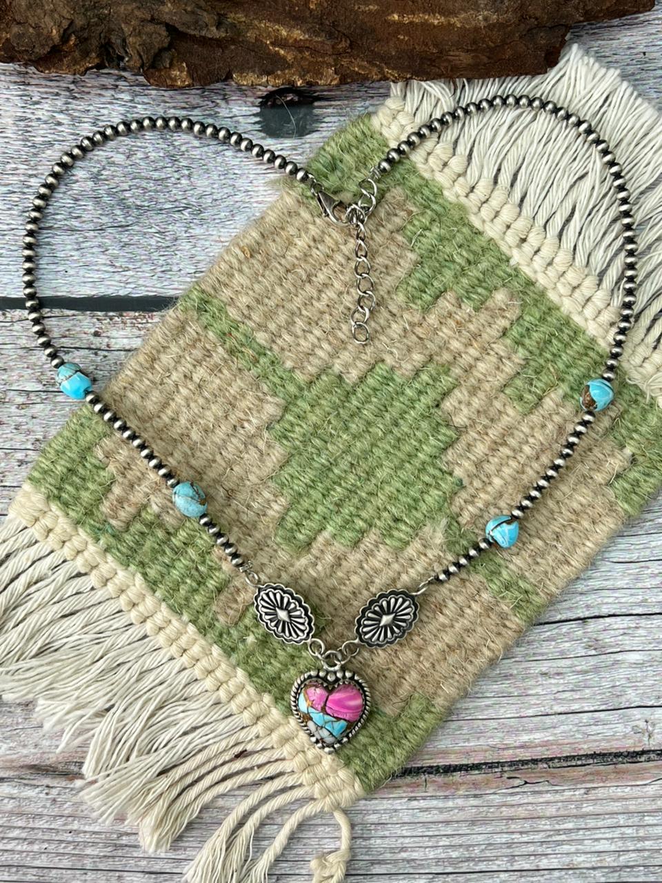 Handmade Sterling Silver Cotton Candy Beaded Necklace "Signed Nizhoni"