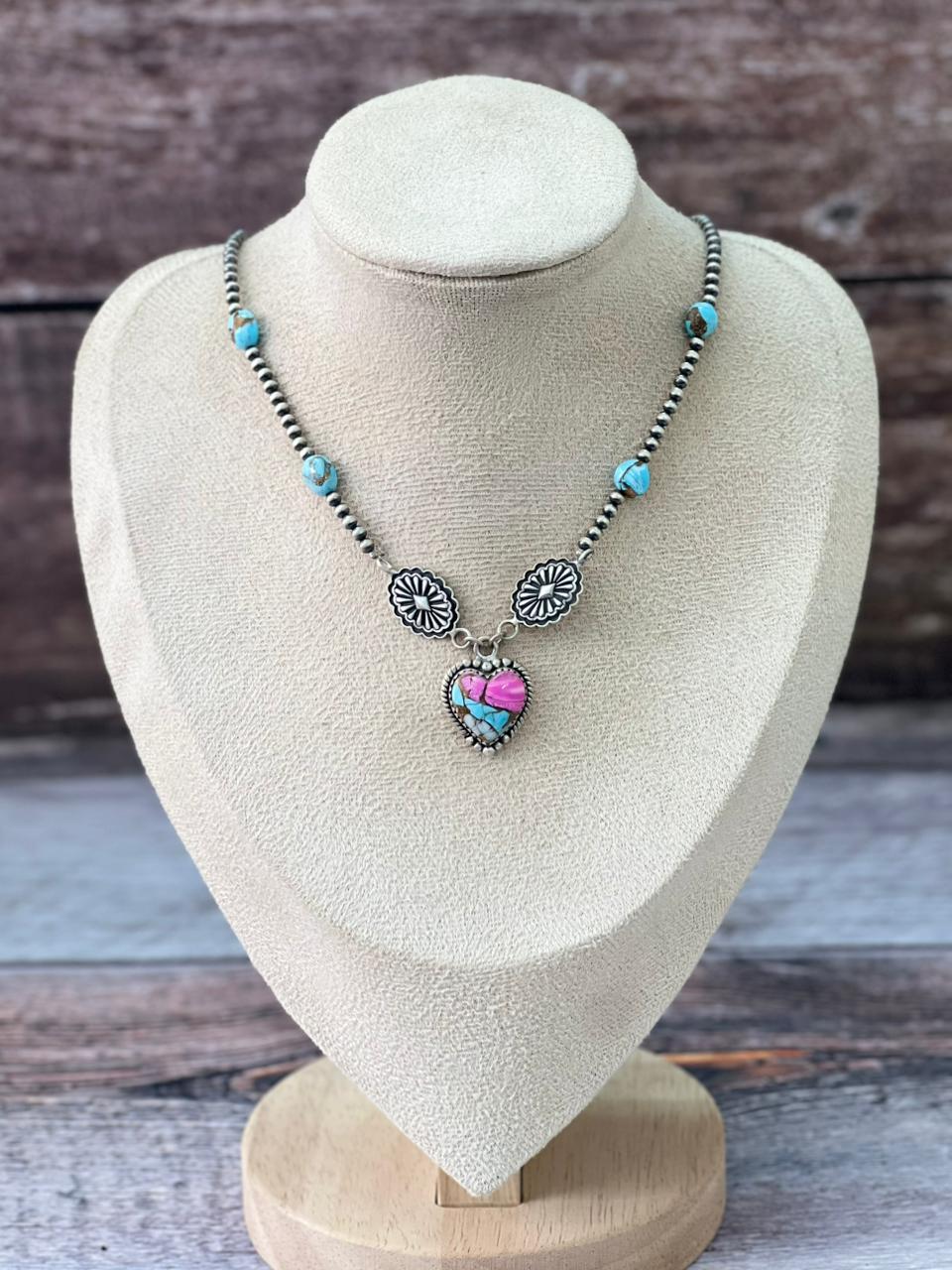 Handmade Sterling Silver Cotton Candy Beaded Necklace "Signed Nizhoni"