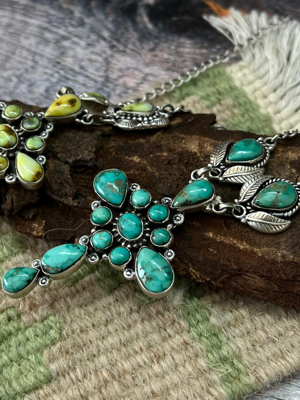 Handmade Sterling Silver Emerald Valley, Palomino Turquoise Necklace "Signed Nizhoni"